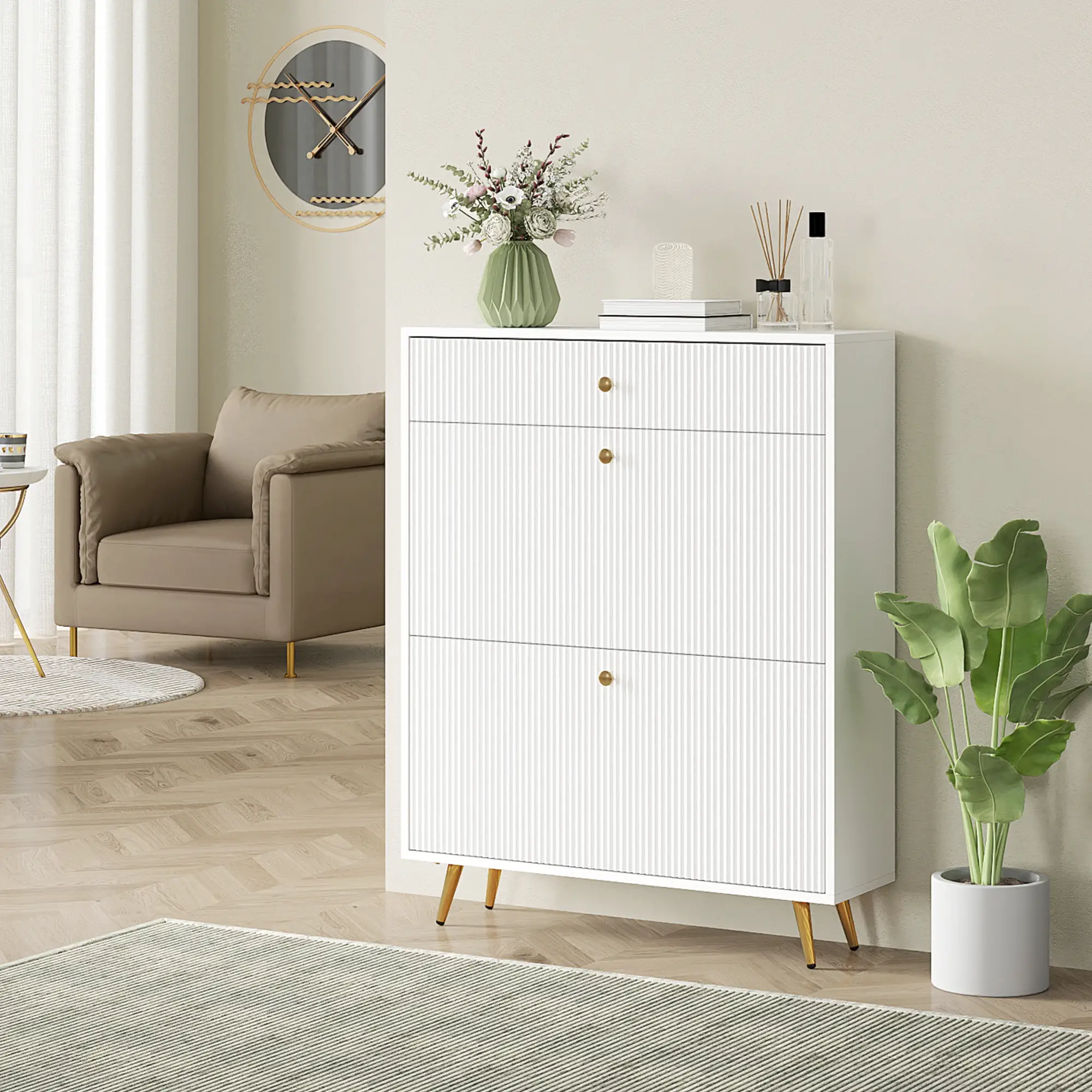 Narrow Shoe Storage Cabinet, Adjustable Shelves, 12 Pairs, White - Image 8