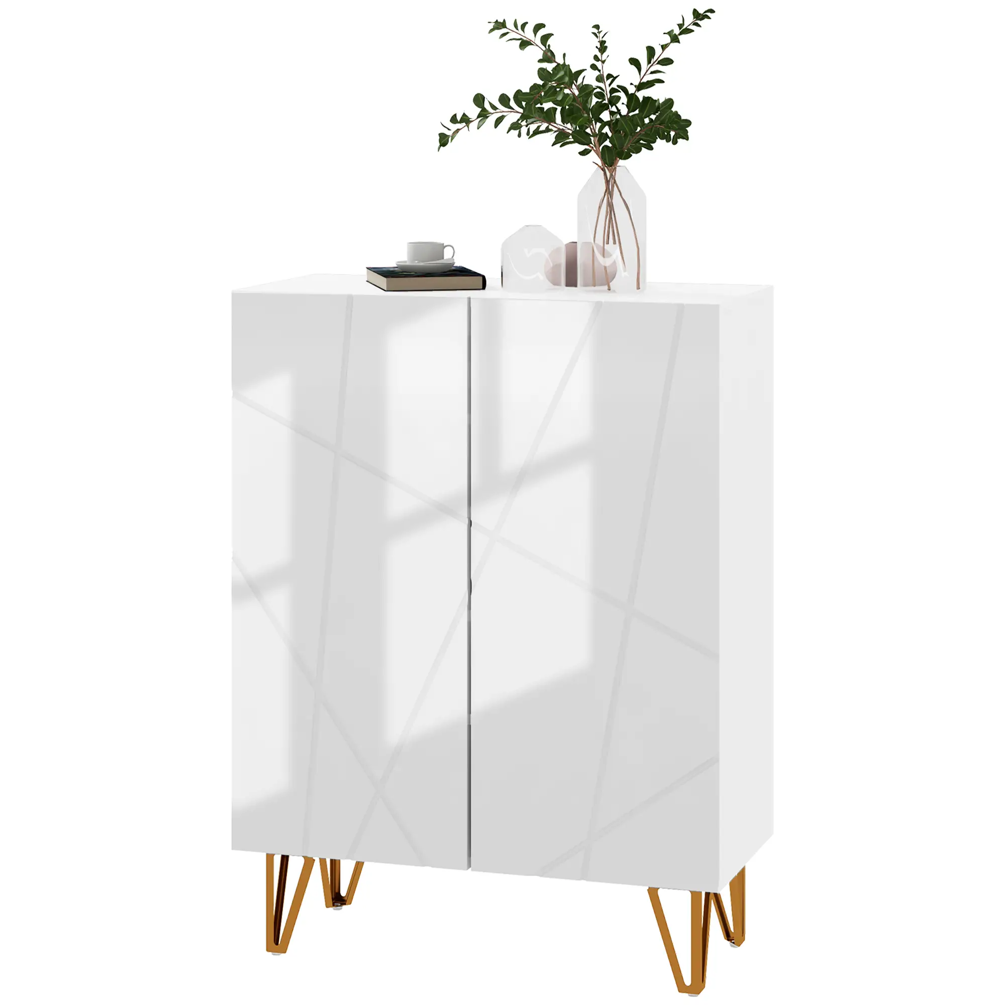 Narrow Shoe Storage Cabinet, Adjustable Shelves, 15-20 Pairs, High Gloss White