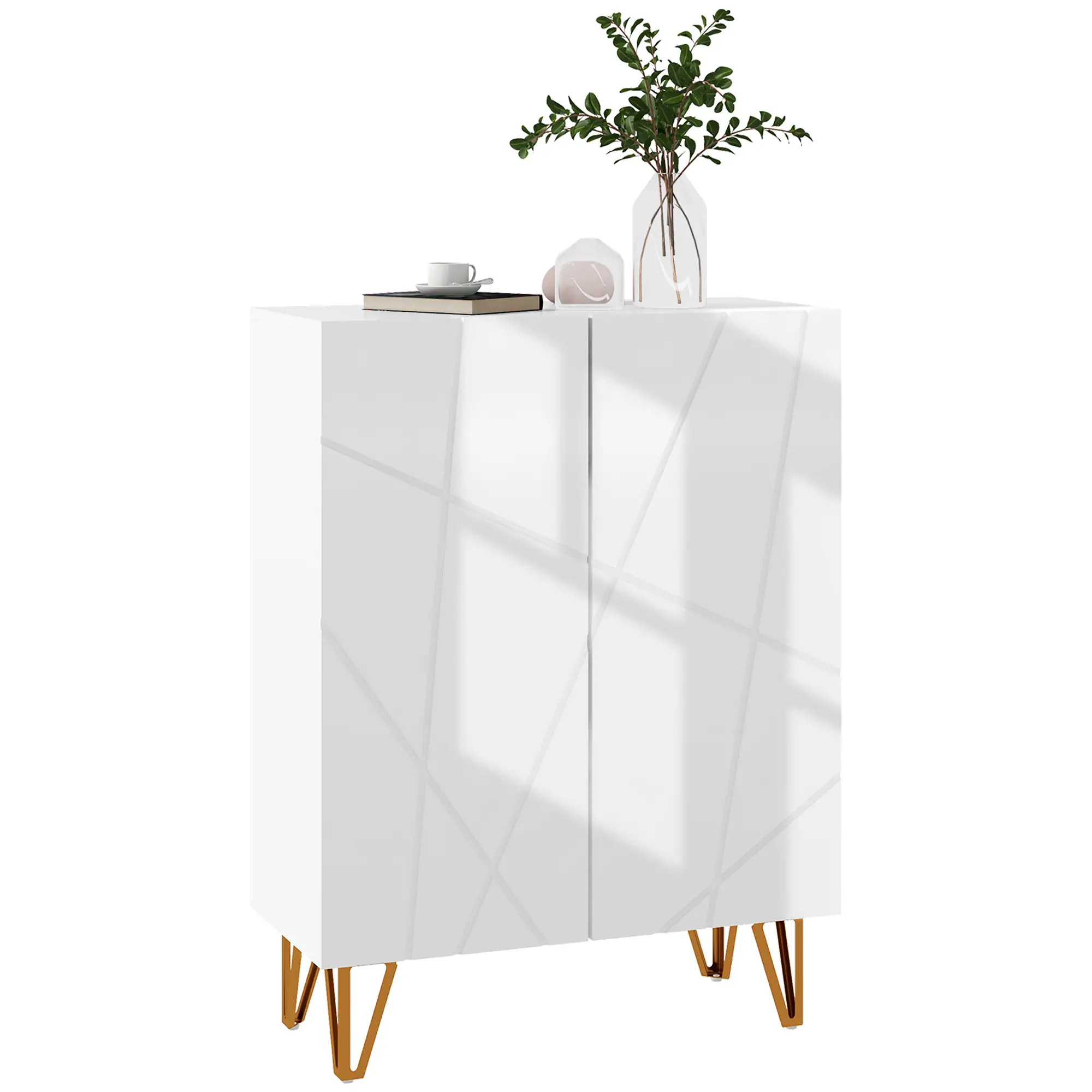 Narrow Shoe Storage Cabinet, Adjustable Shelves, 15-20 Pairs, High Gloss White - Image 11