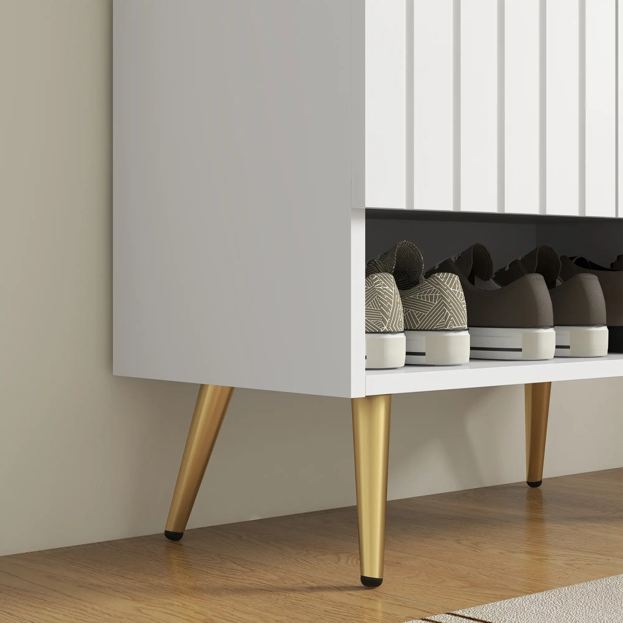 Narrow Shoe Storage Cabinet, Adjustable Shelves for 15 Pairs, White - Image 10