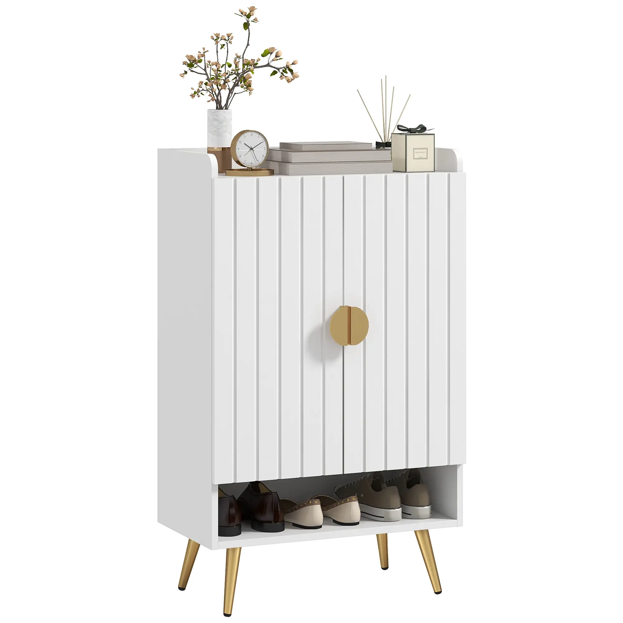 Narrow Shoe Storage Cabinet, Adjustable Shelves for 15 Pairs, White - Image 11