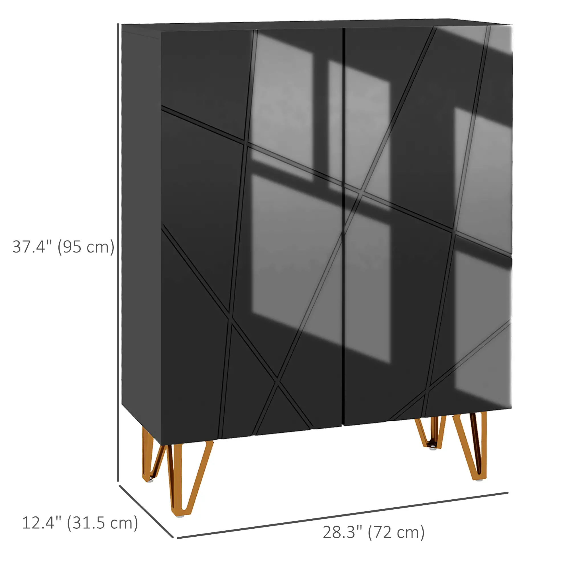 Narrow Shoe Storage Cabinet, Adjustable Shelves, High Gloss, Black - Image 3