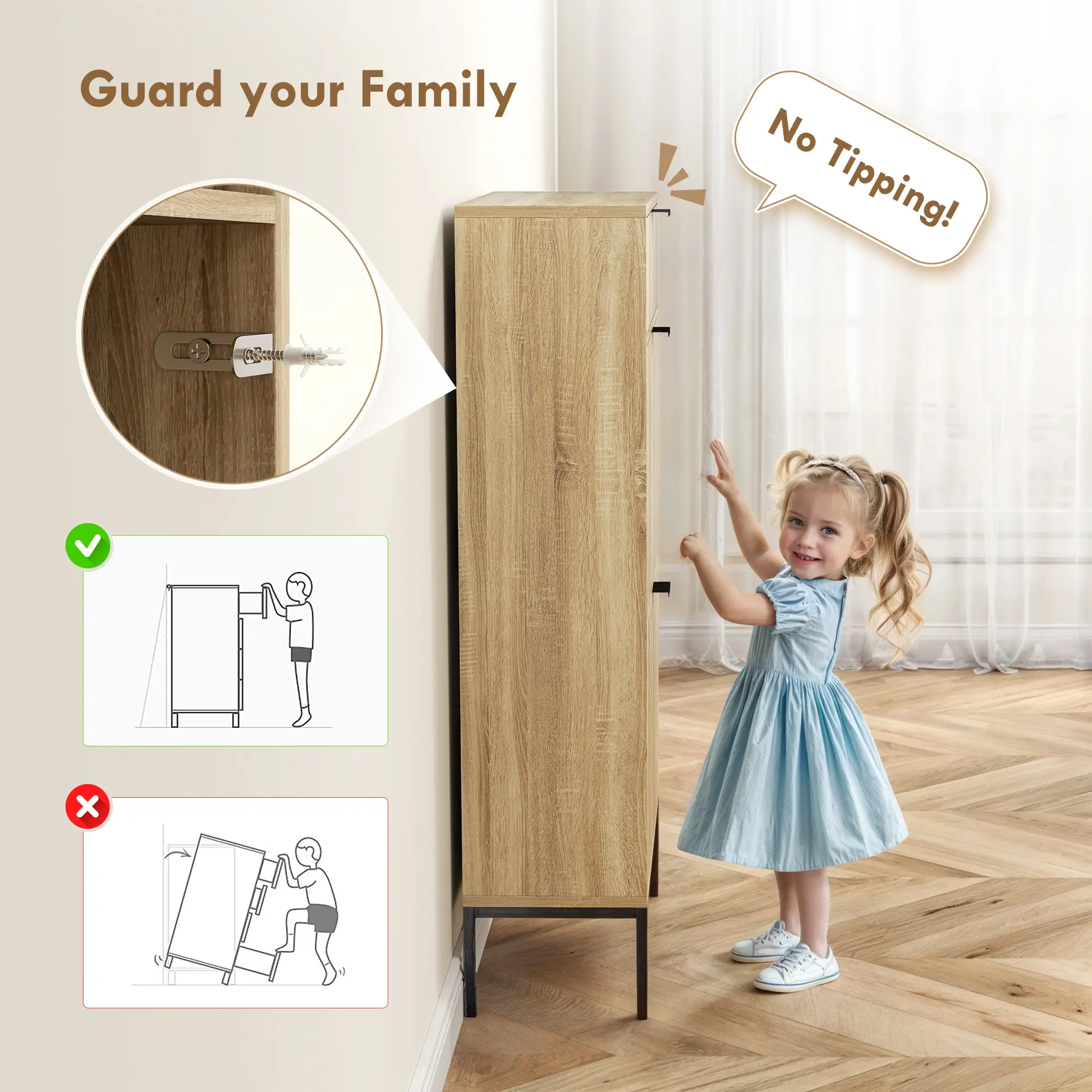 Narrow Shoe Storage Cabinet, Flip Drawers, Adjustable Shelves, Holds 8 Pairs, Oak - Image 7