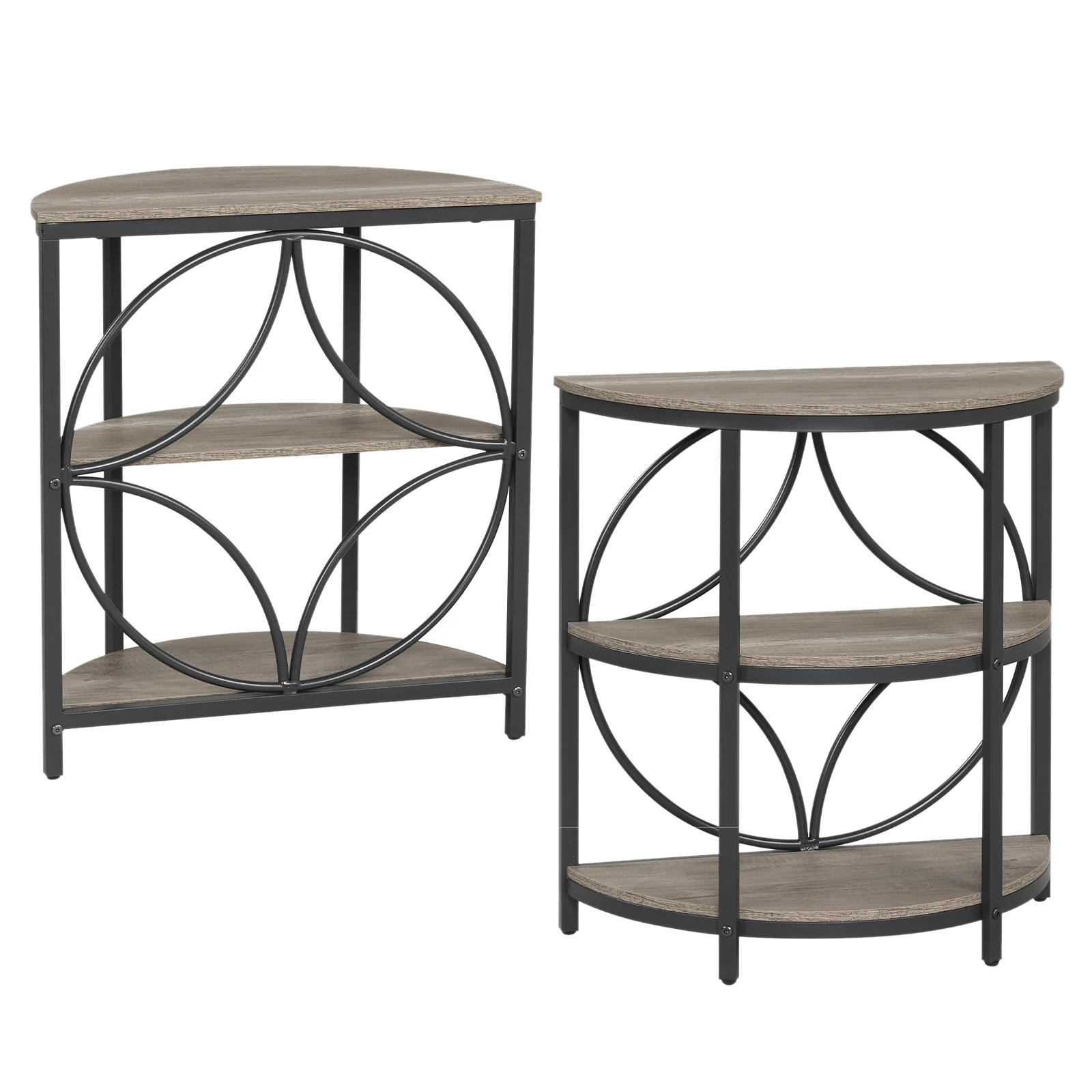 Narrow Side Table, Metal Frame, Storage Shelves, Gray - Image 4