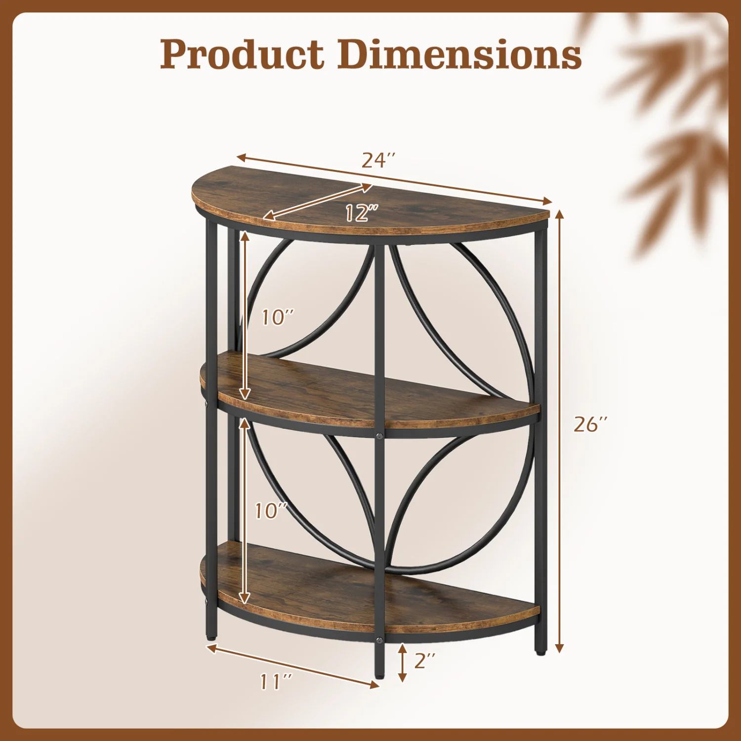 Narrow Side Table, Metal Frame, Storage Shelves, Rustic Brown - Image 6