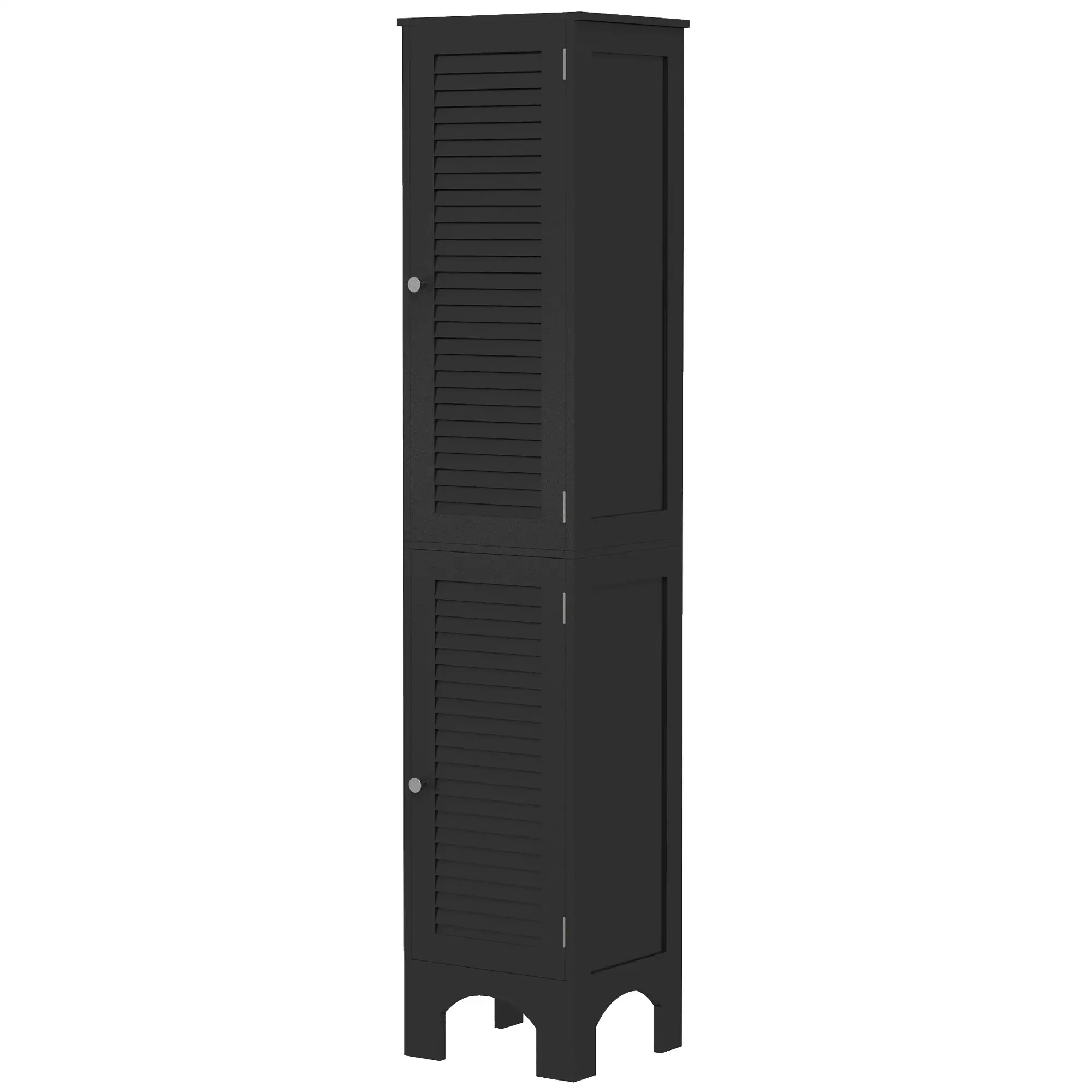 Narrow Tall Bathroom Storage Cabinet with Shelves, Doors, Black