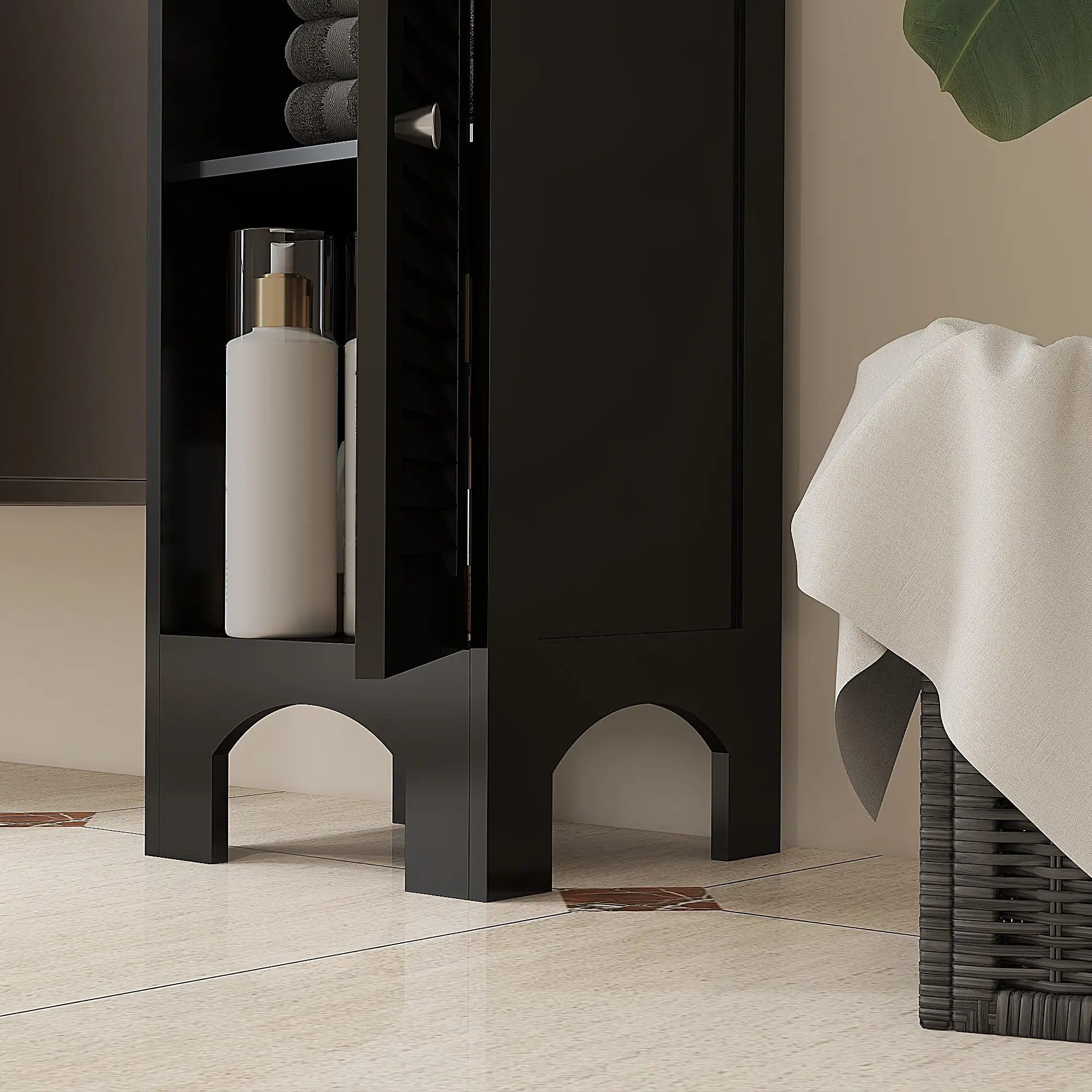 Narrow Tall Bathroom Storage Cabinet with Shelves, Doors, Black - Image 10