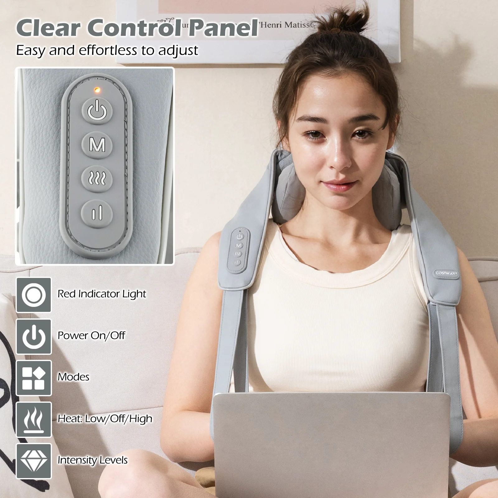 Neck Shoulder Massager, 4D Deep Tissue Kneading Shiatsu Machine, Gray - Image 5