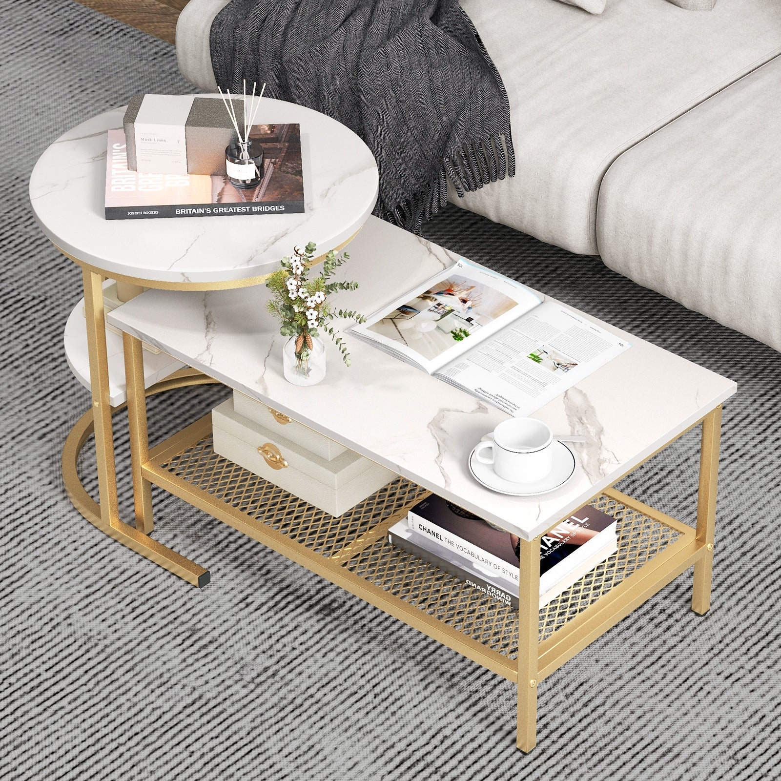 Nesting Coffee Table Set, 2 Piece, Golden - Image 2