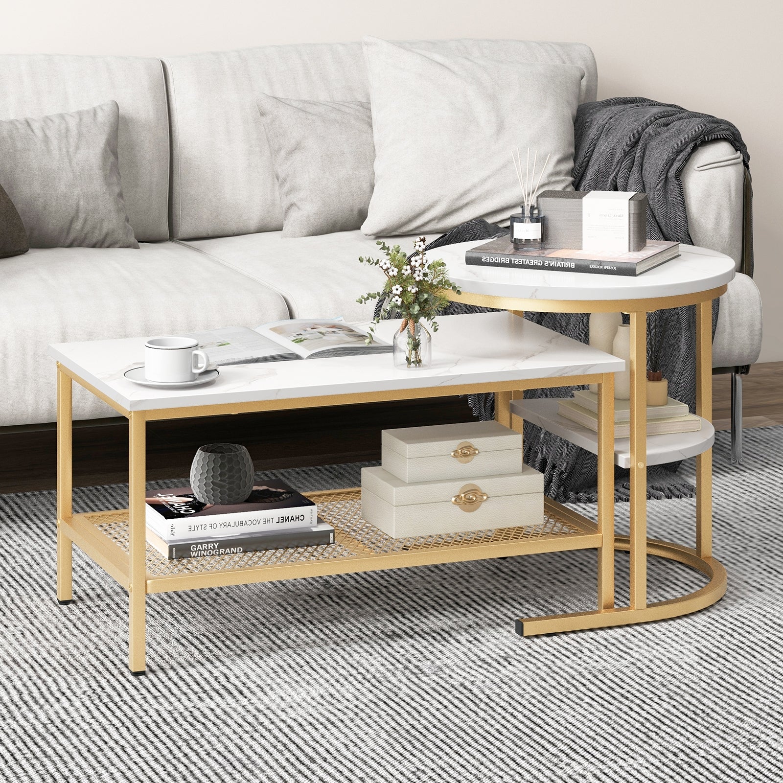 Nesting Coffee Table Set, 2 Piece, Golden - Image 7