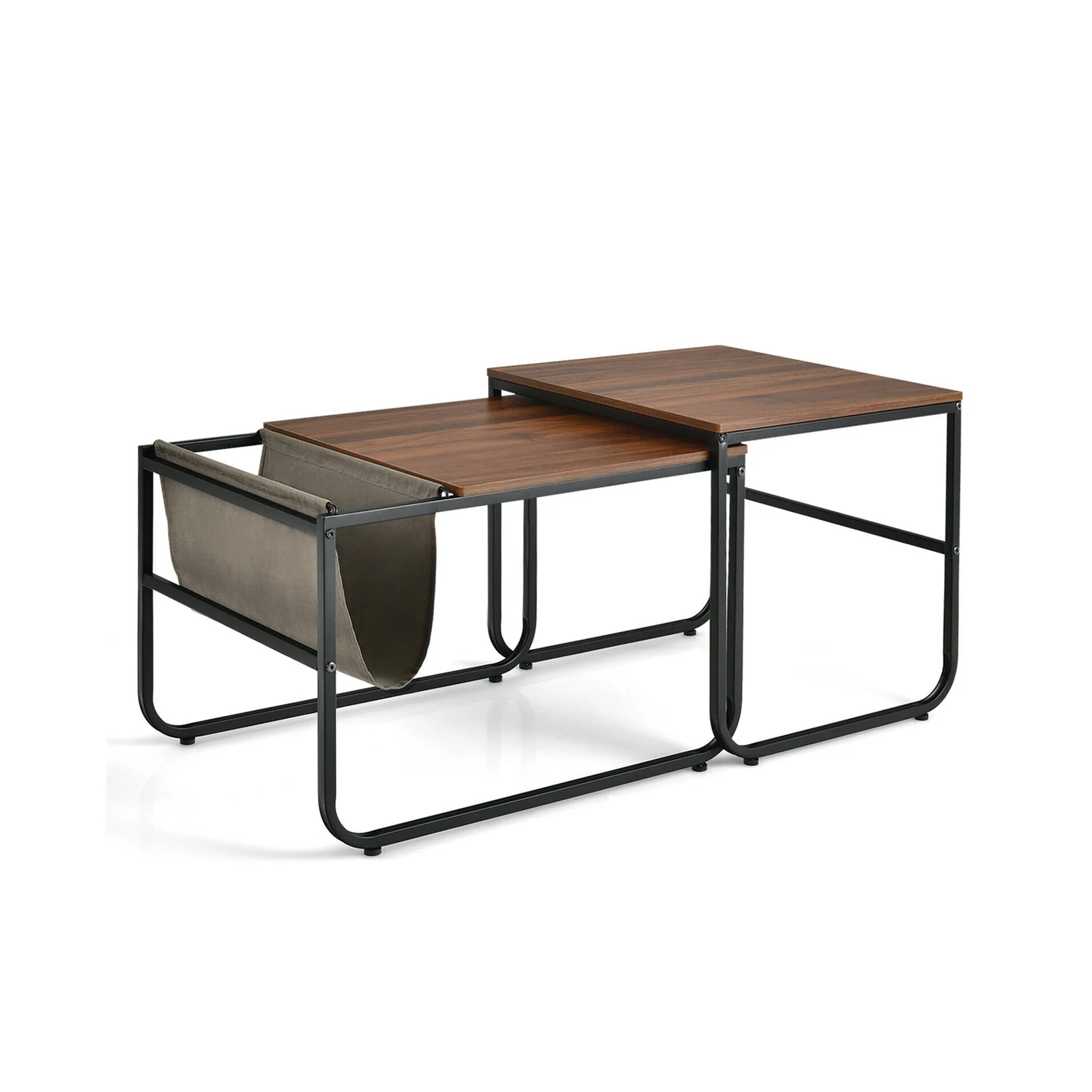 Nesting Coffee Tables, Set of 2, Side Pocket, Brown - Image 2