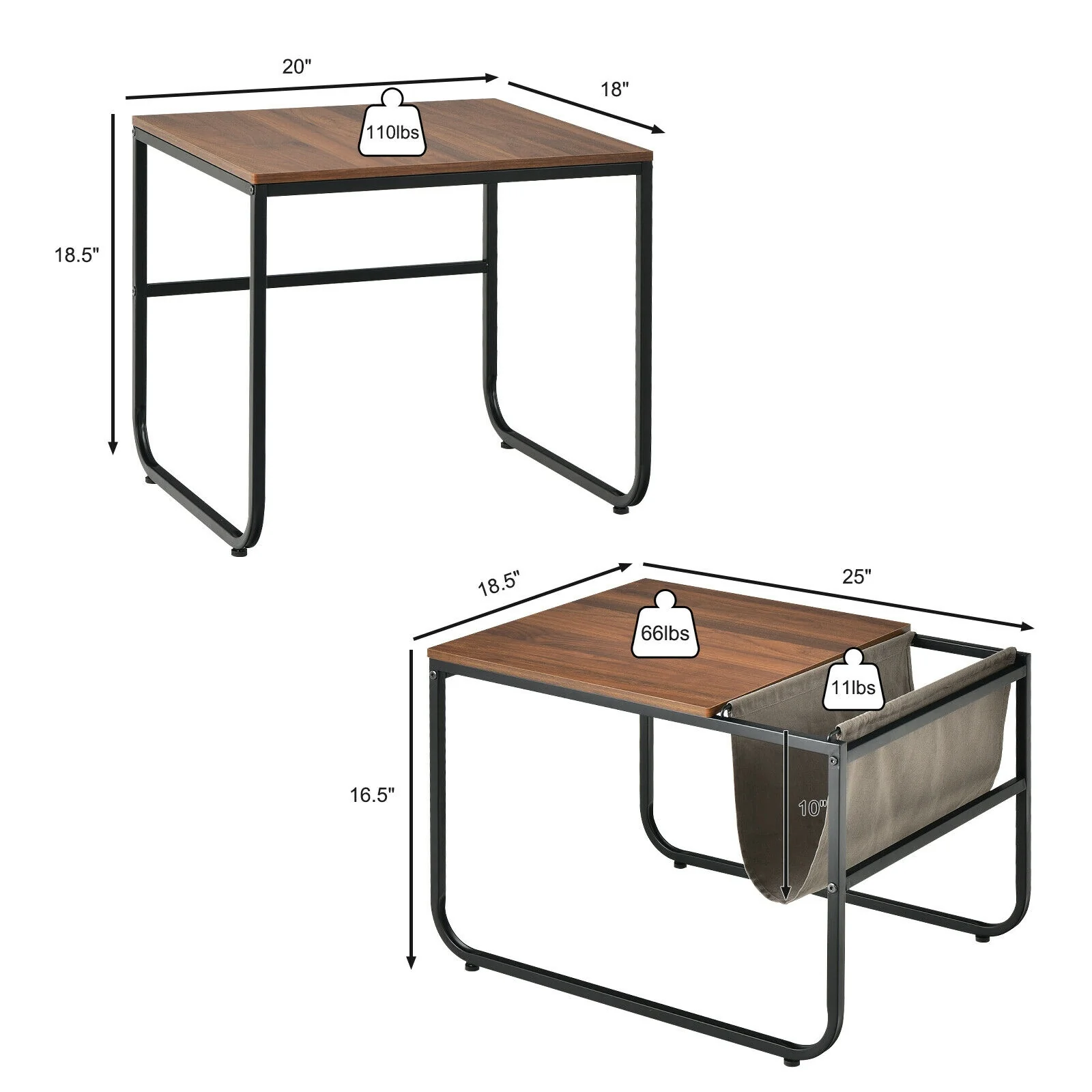 Nesting Coffee Tables, Set of 2, Side Pocket, Brown - Image 6