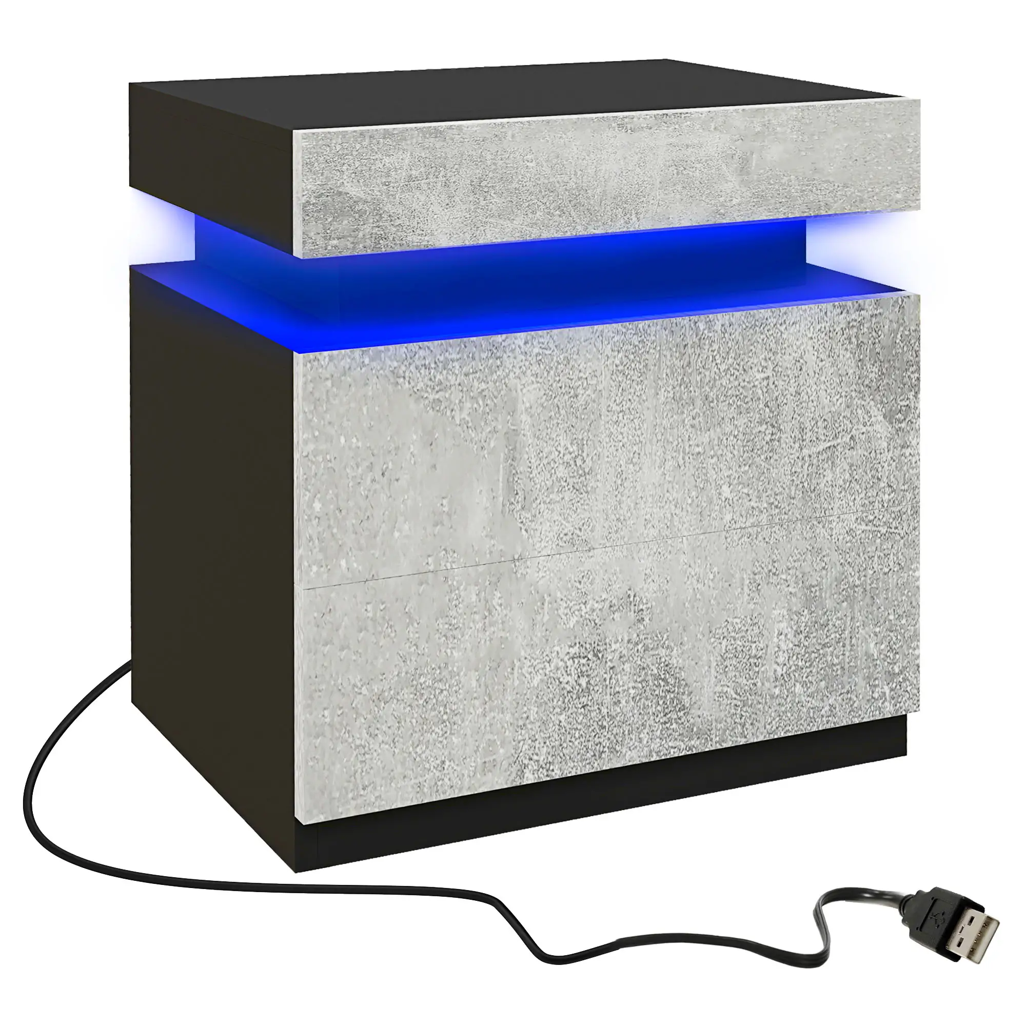 Nightstand, LED Lights, 2 Drawers, Cement Grey - Image 11