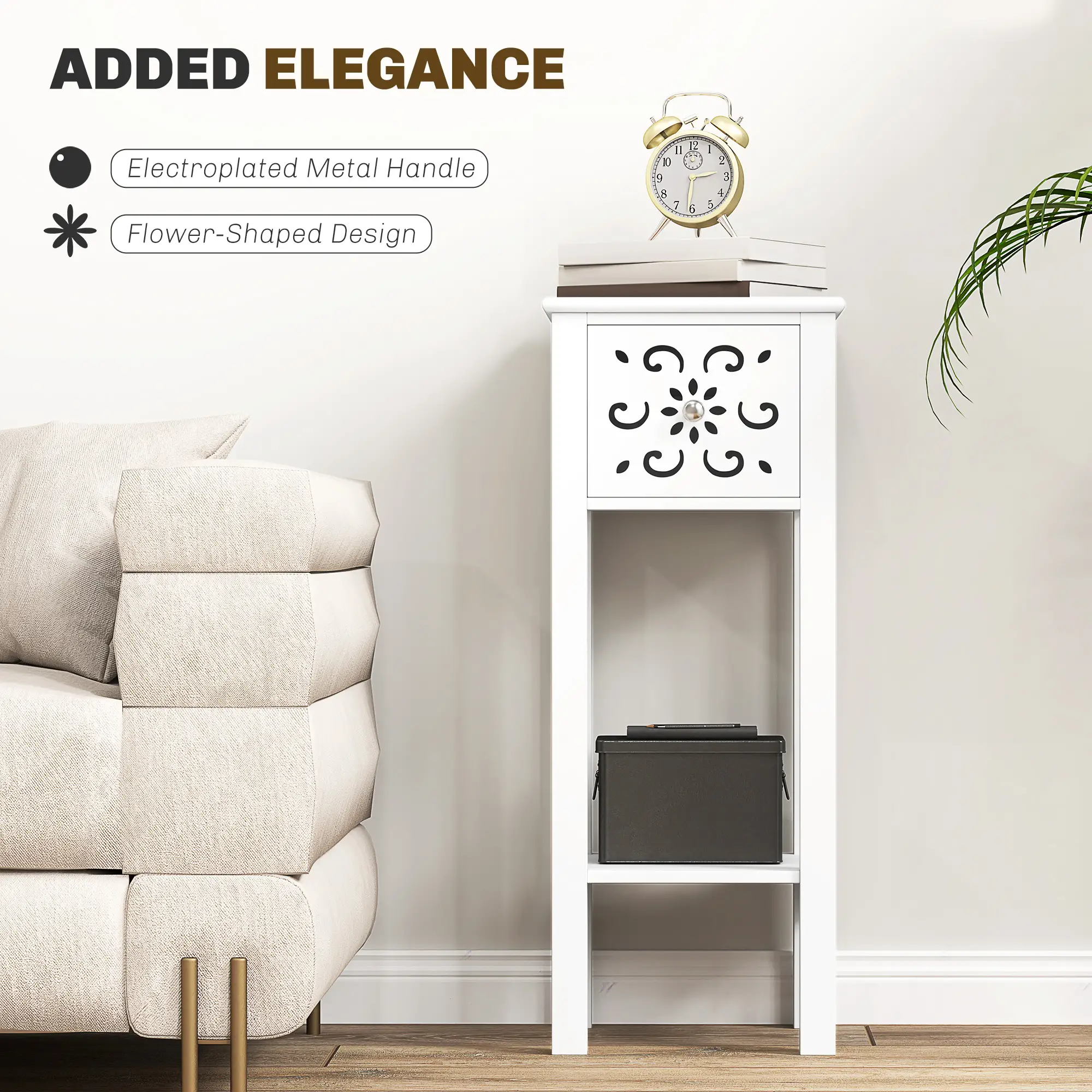 Nightstand Set of 2, Drawer and Open Shelf, White - Image 4