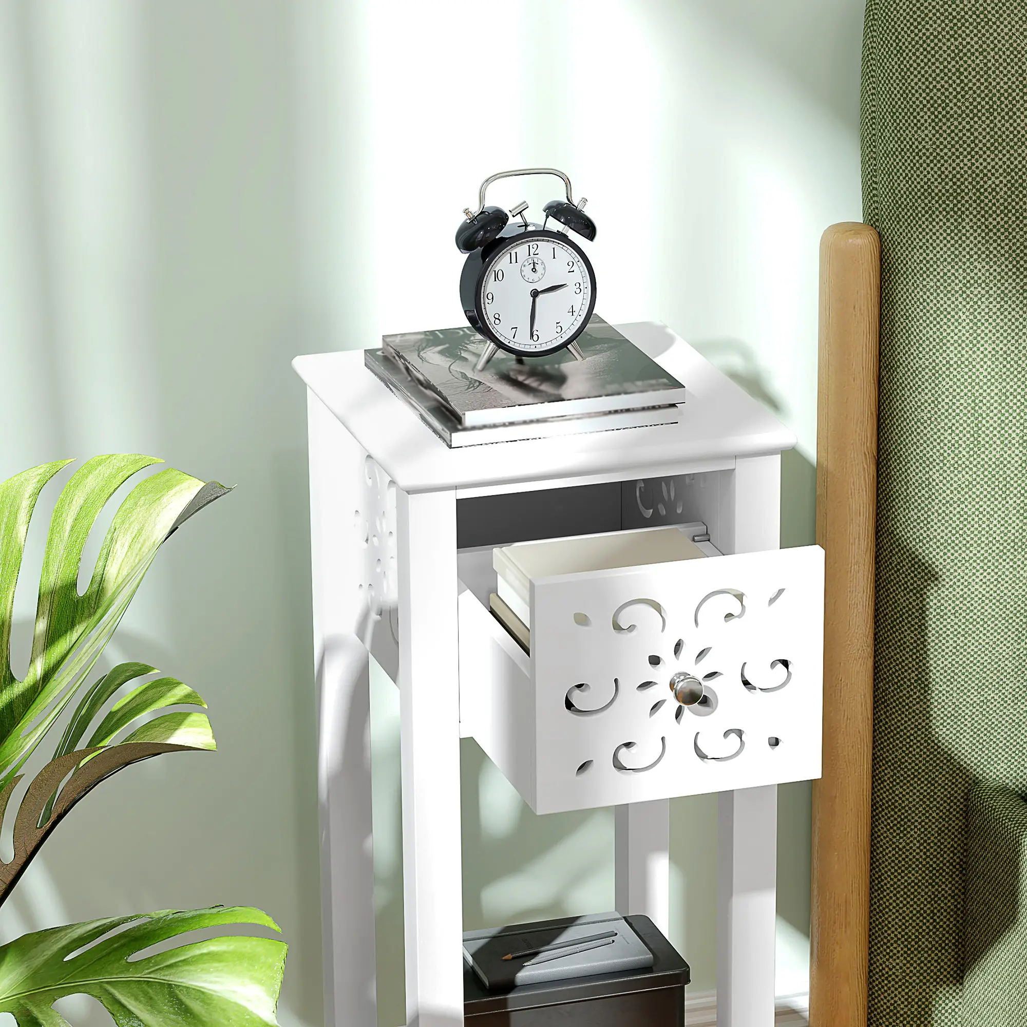 Nightstand Set of 2, Drawer and Open Shelf, White - Image 9