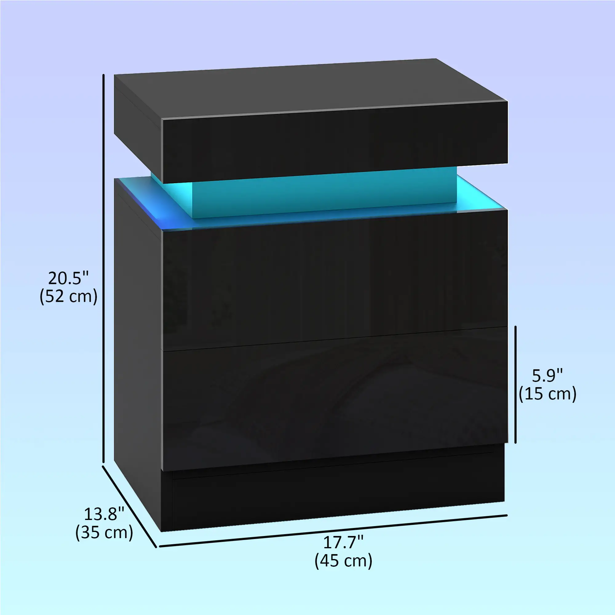 Nightstand Set of 2, End Tables with LED Lights, 2 Drawers, Black - Image 3