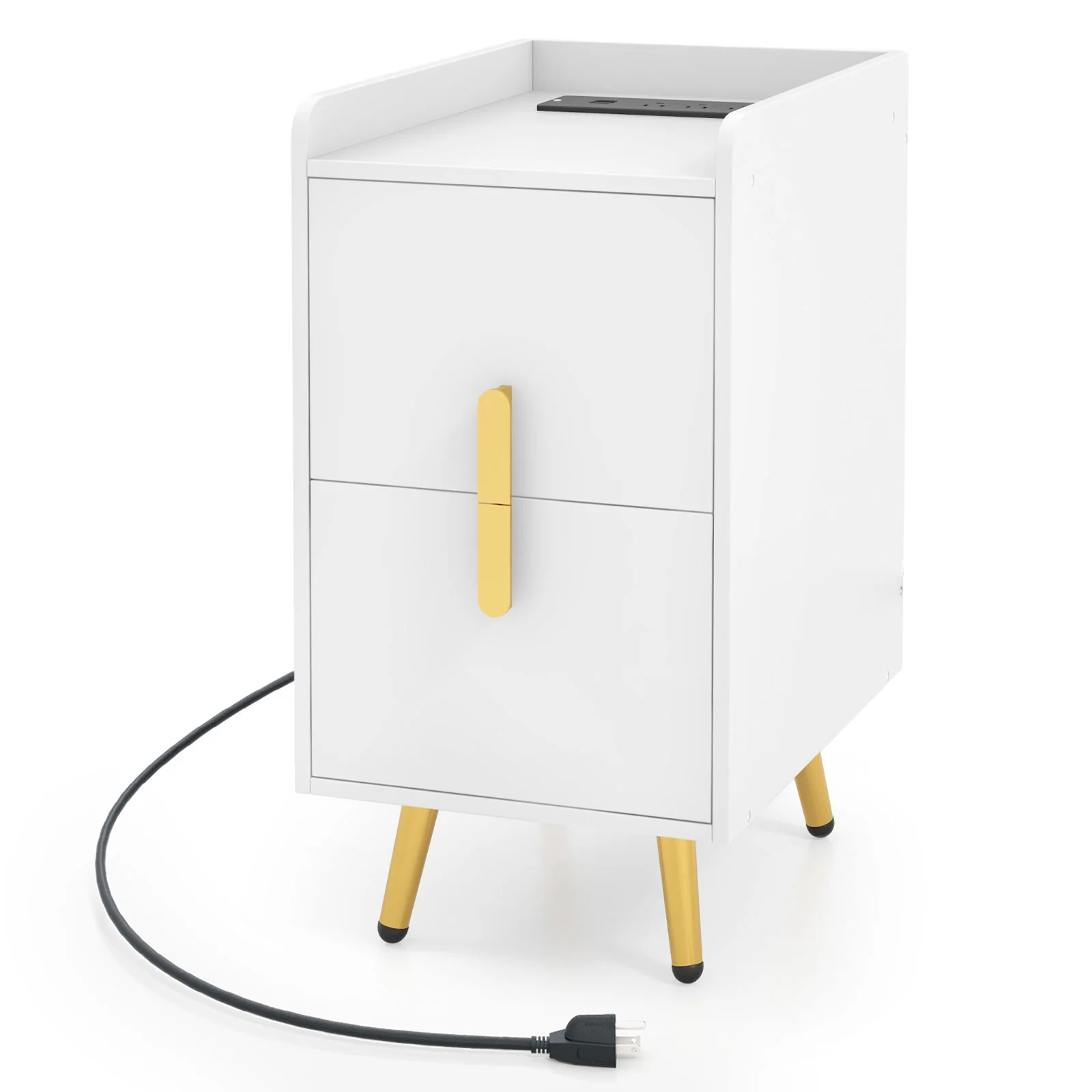 Nightstand Side Tables, 2 Drawers, 2 USB Ports, White - Image 5