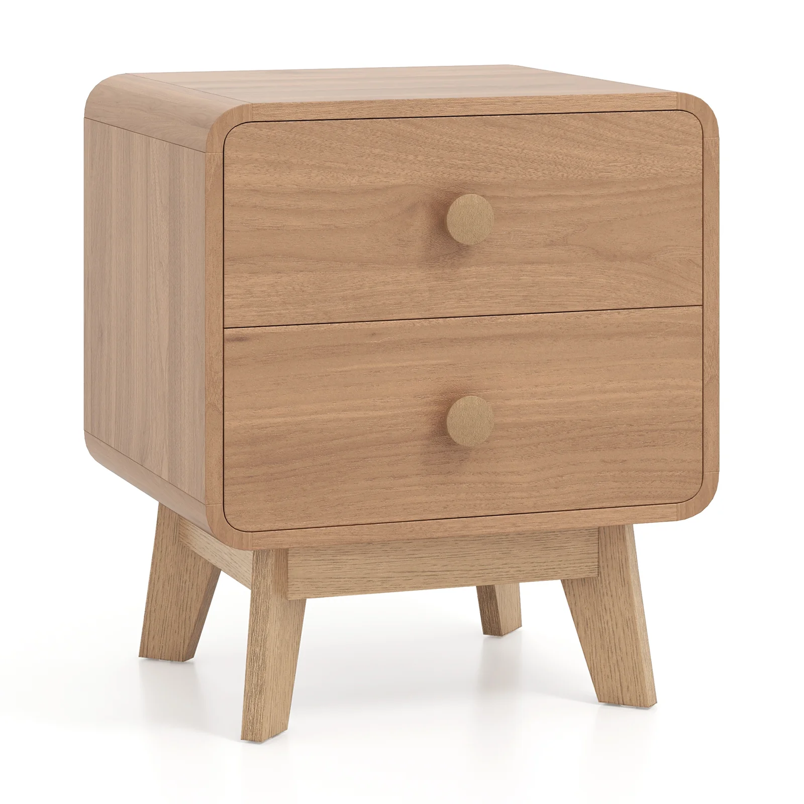 Nightstand With 2 Drawers, Solid Rubber Wood Legs, Brown - Image 5