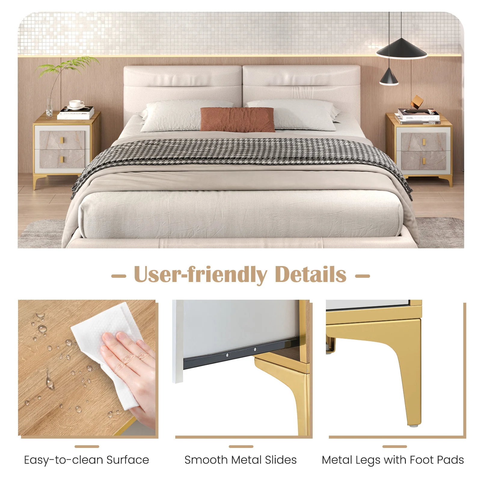 Nightstand With 2 Pull-Out Drawers, Natural - Image 10
