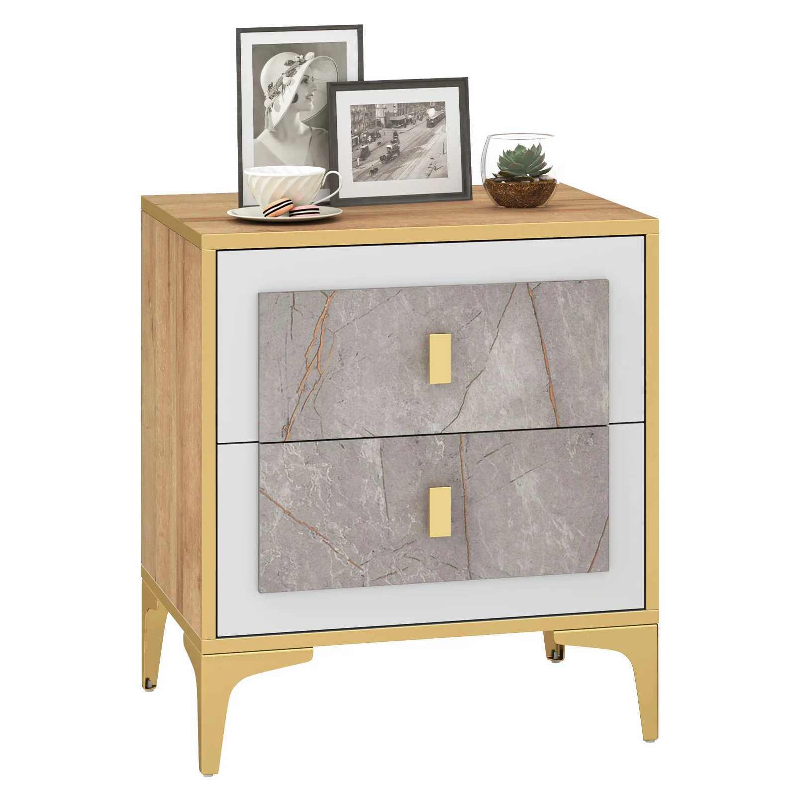 Nightstand With 2 Pull-Out Drawers, Natural - Image 5