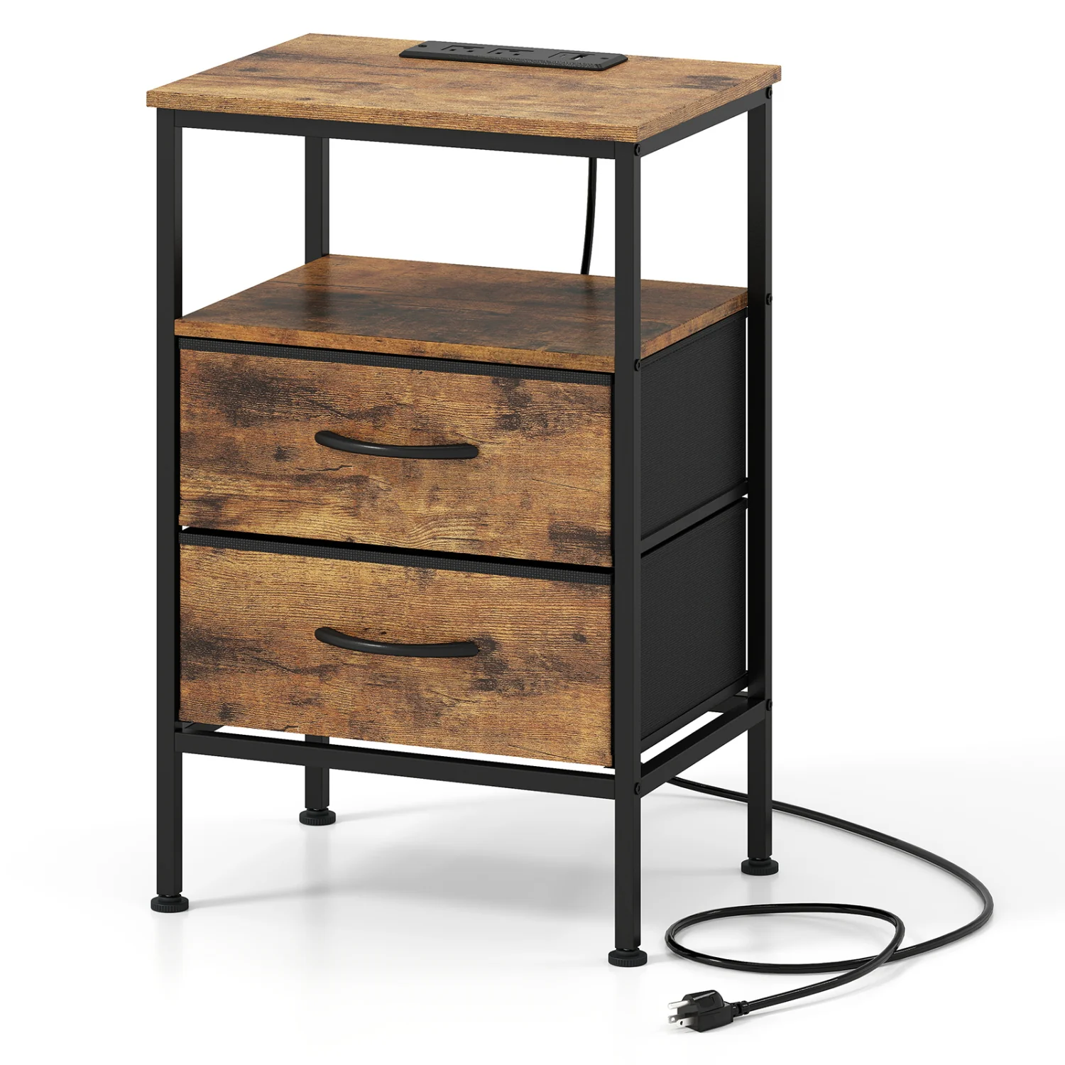 Nightstand With Charging Station, 24.5 Inch, Rustic Brown - Image 2