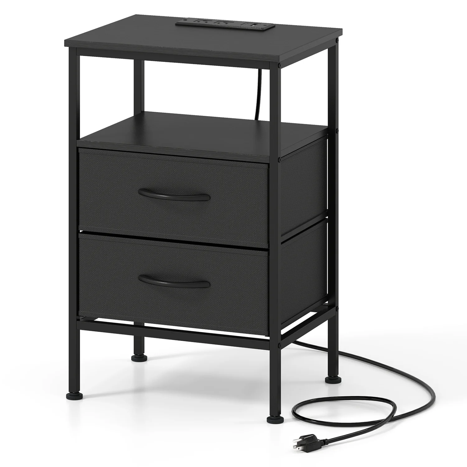 Nightstand With Charging Station, 24.5" Modern Bedside Table - Image 2