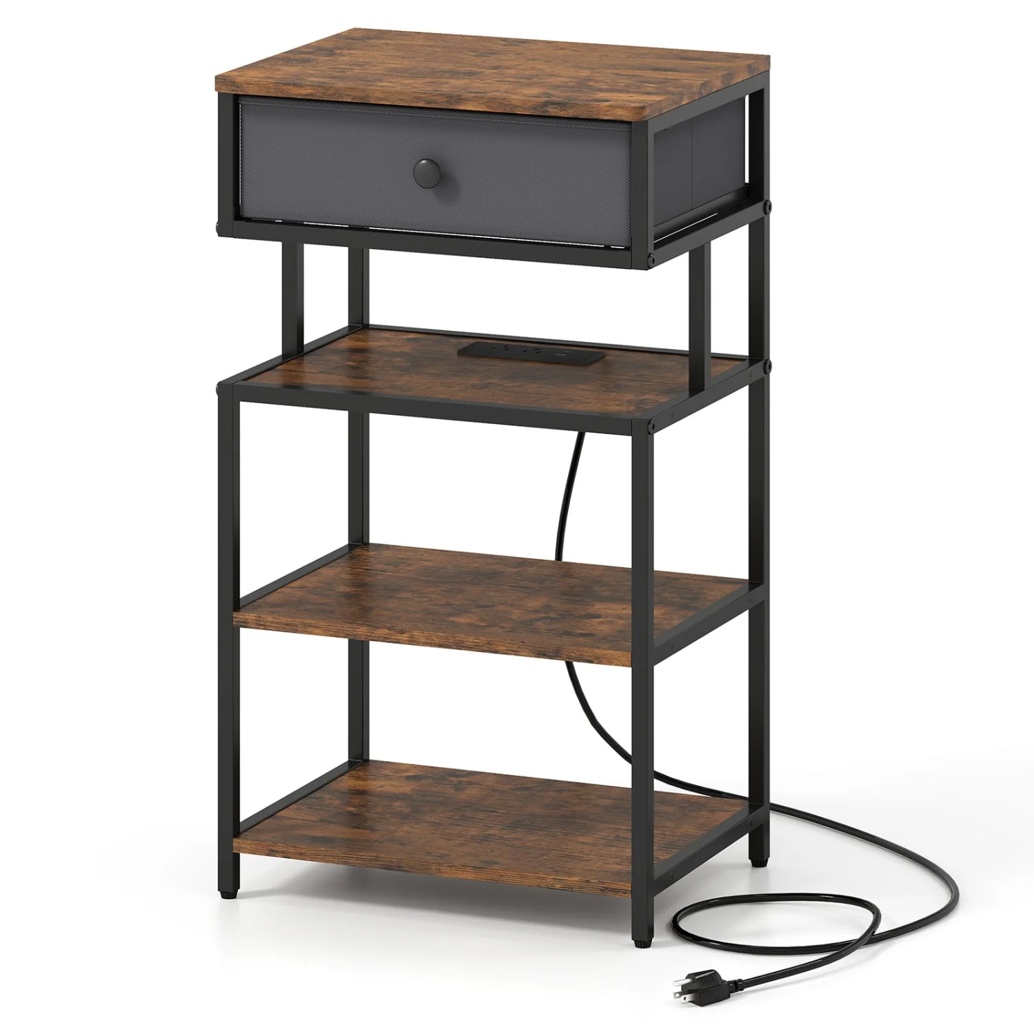Nightstand With Charging Station, 28 Inch Tall, Rustic Brown - Image 2