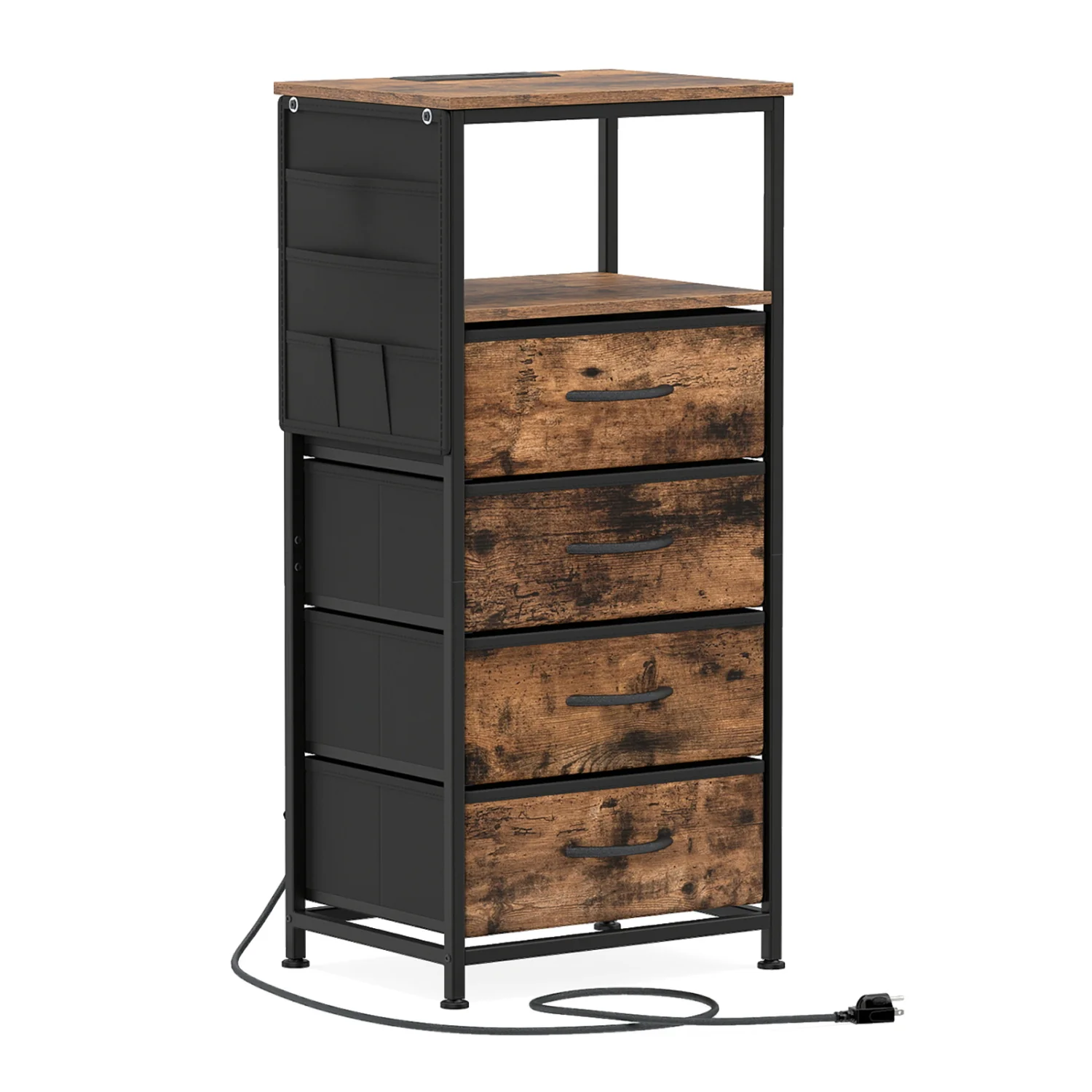 Nightstand with Charging Station, 34" Modern Bedside Table, Rustic Brown - Image 2