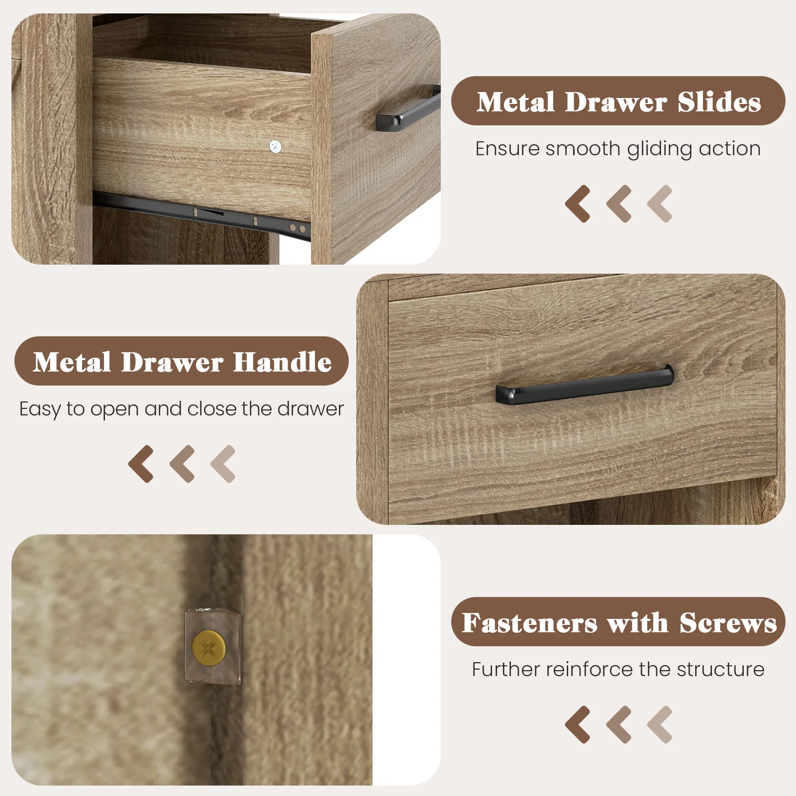 Nightstand With Drawer And Shelf, Natural - Image 10