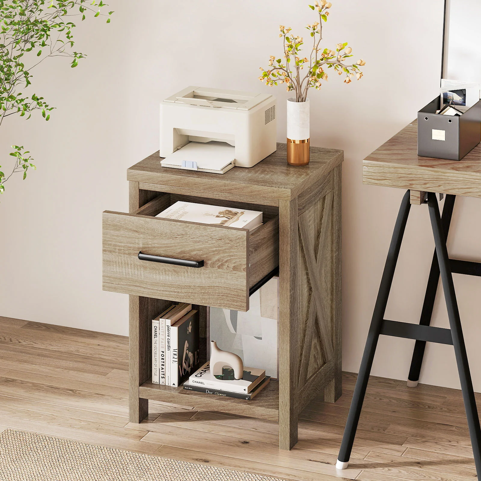 Nightstand With Drawer And Shelf, Natural - Image 8