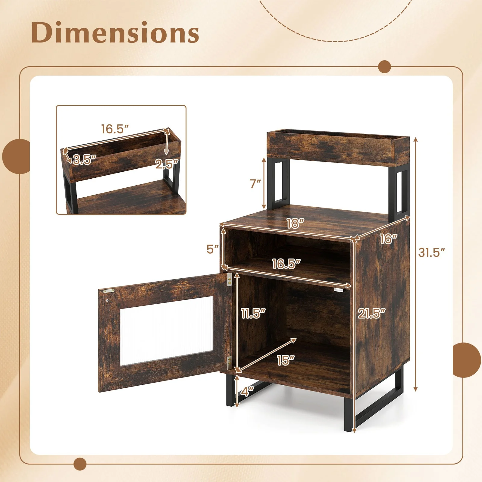 Nightstand with LED Lights, Modern End Table, Size, Rustic Brown - Image 5
