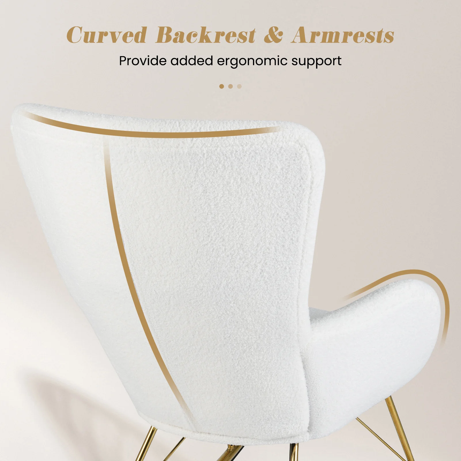 Nursery Rocking Chair, Curved Backrest, Armrests, White - Image 10