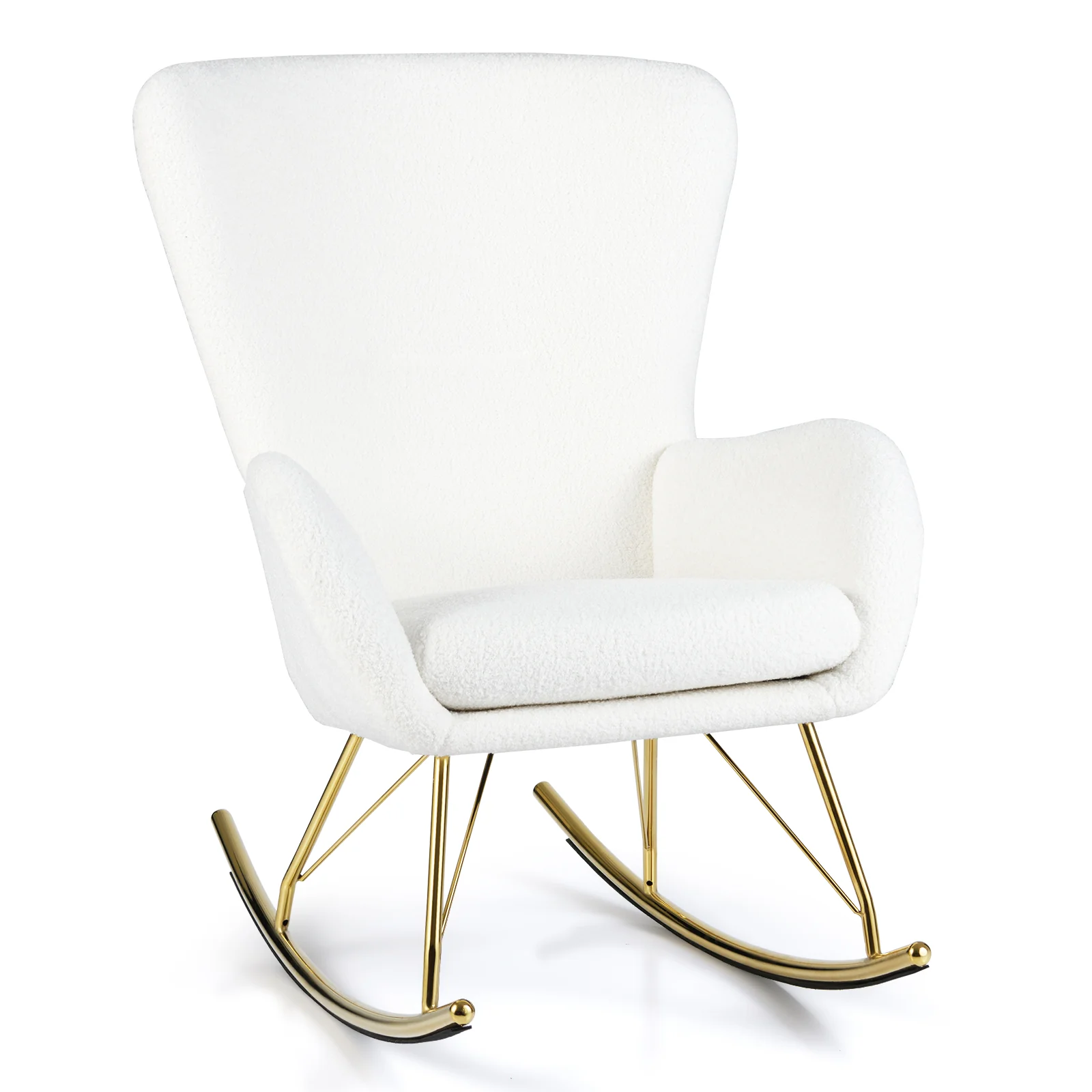 Nursery Rocking Chair, Curved Backrest, Armrests, White - Image 4
