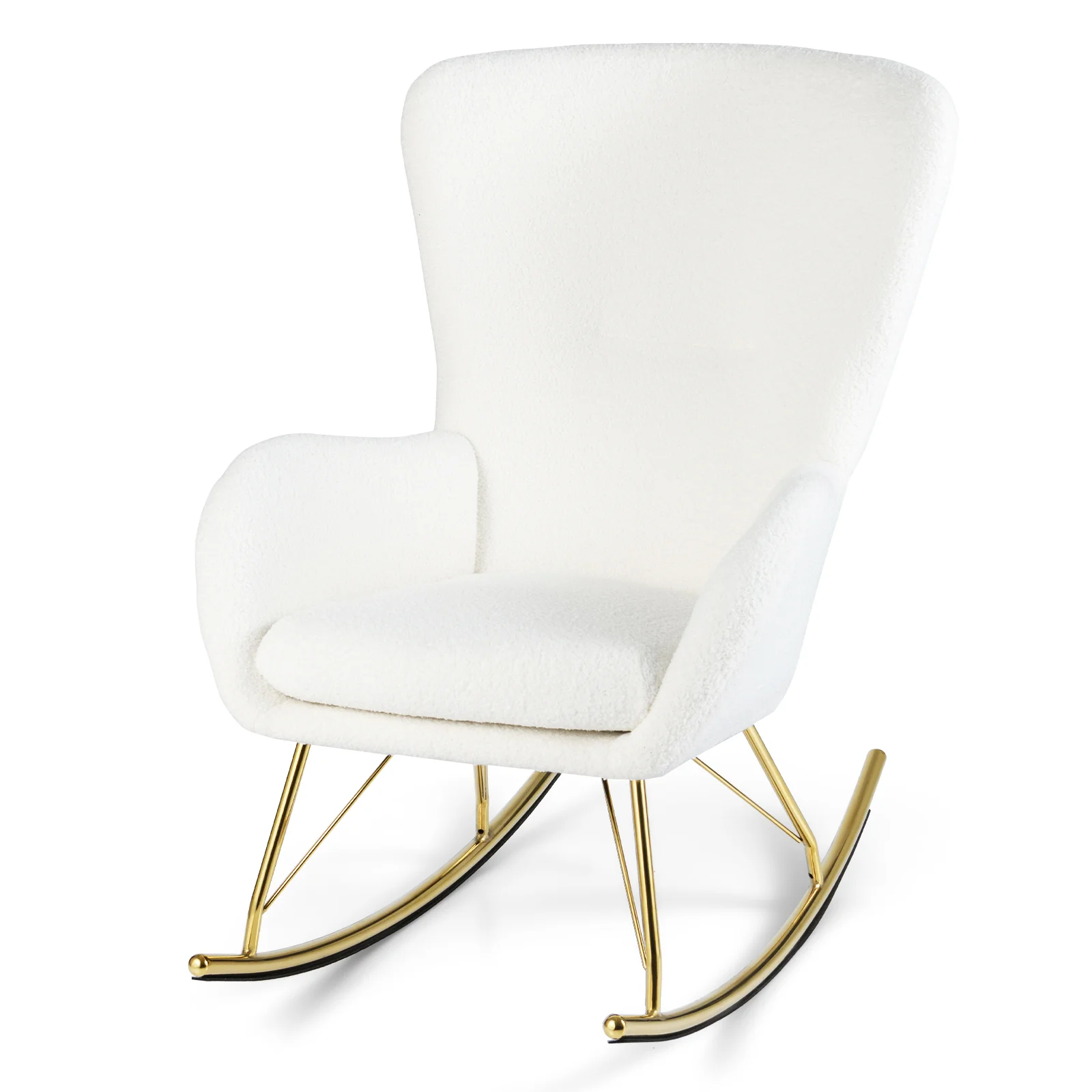 Nursery Rocking Chair, Curved Backrest, Armrests, White - Image 5