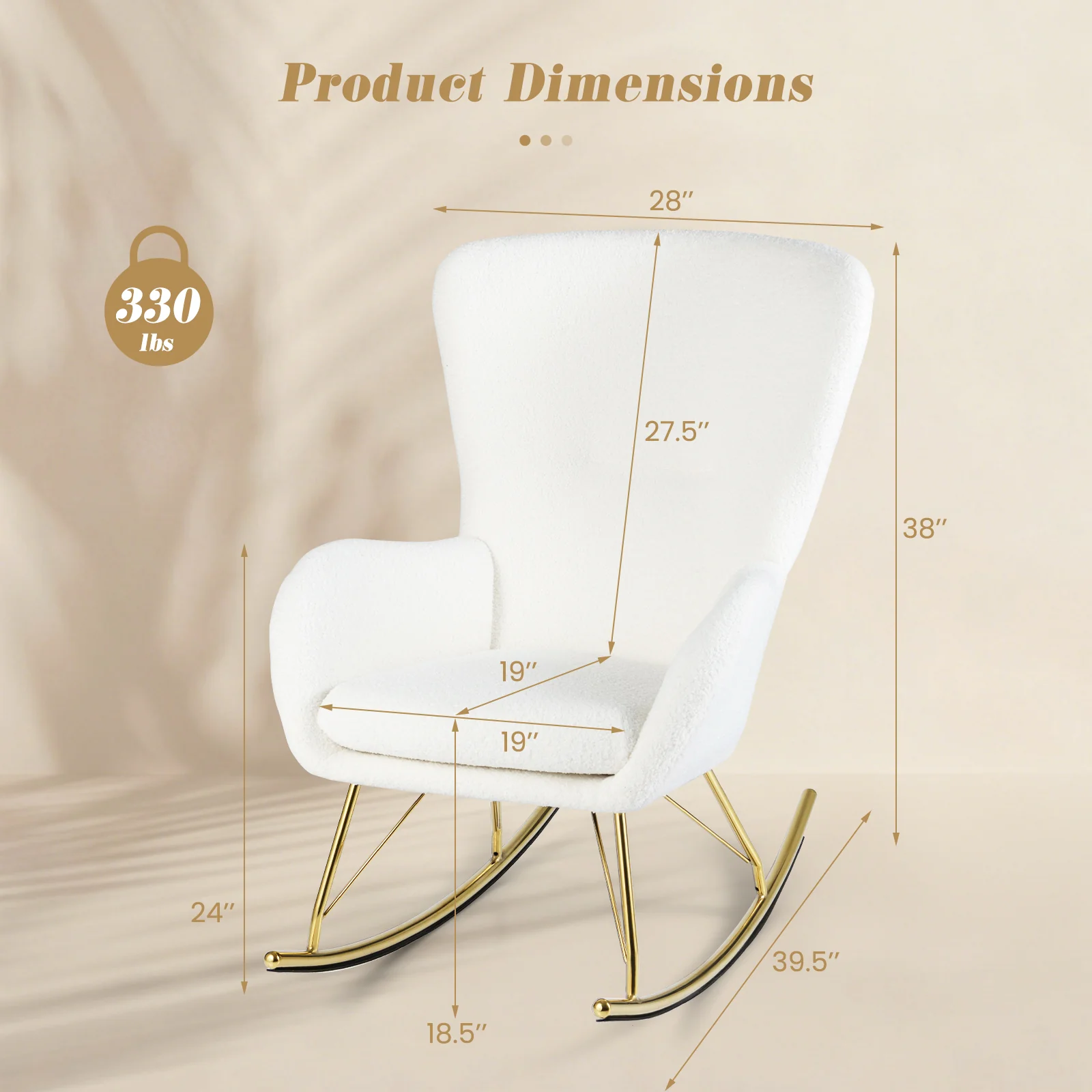Nursery Rocking Chair, Curved Backrest, Armrests, White - Image 6