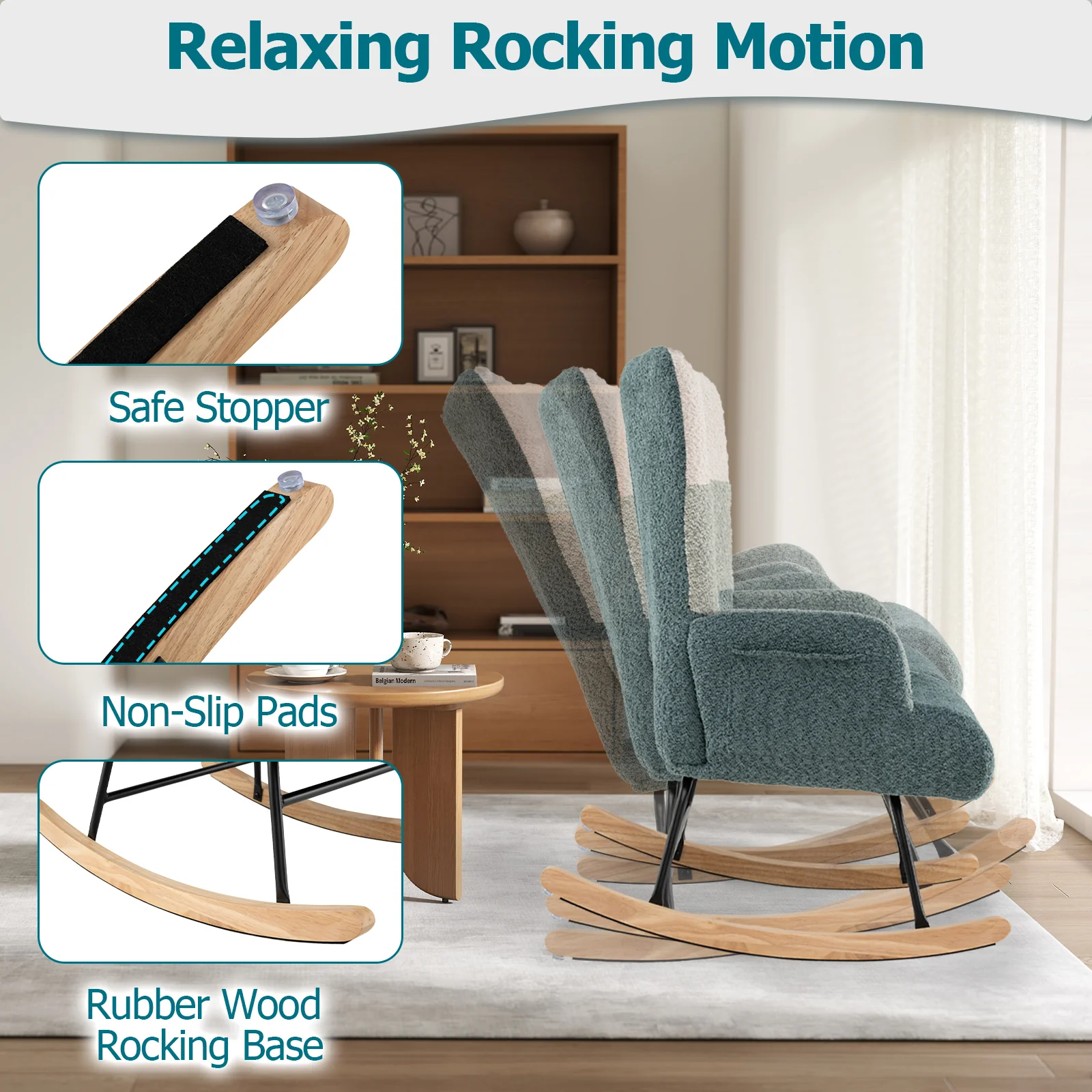 Nursery Rocking Chair, Ergonomic Armrests, High Backrest - Image 7