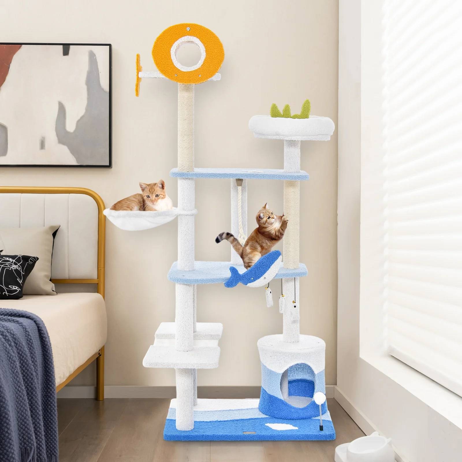 Ocean Themed Cat Tree Tower, Sisal Scratching Posts, Blue - Image 3