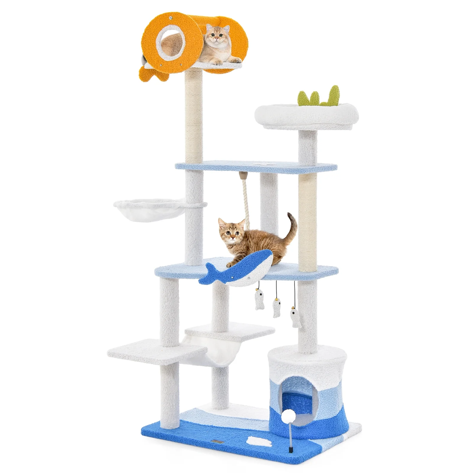 Ocean Themed Cat Tree Tower, Sisal Scratching Posts, Blue - Image 4