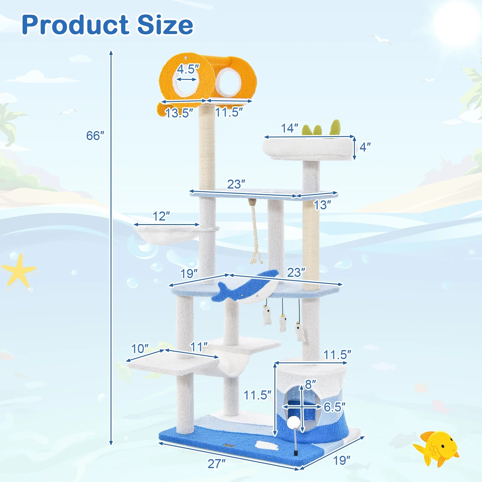 Ocean Themed Cat Tree Tower, Sisal Scratching Posts, Blue - Image 5
