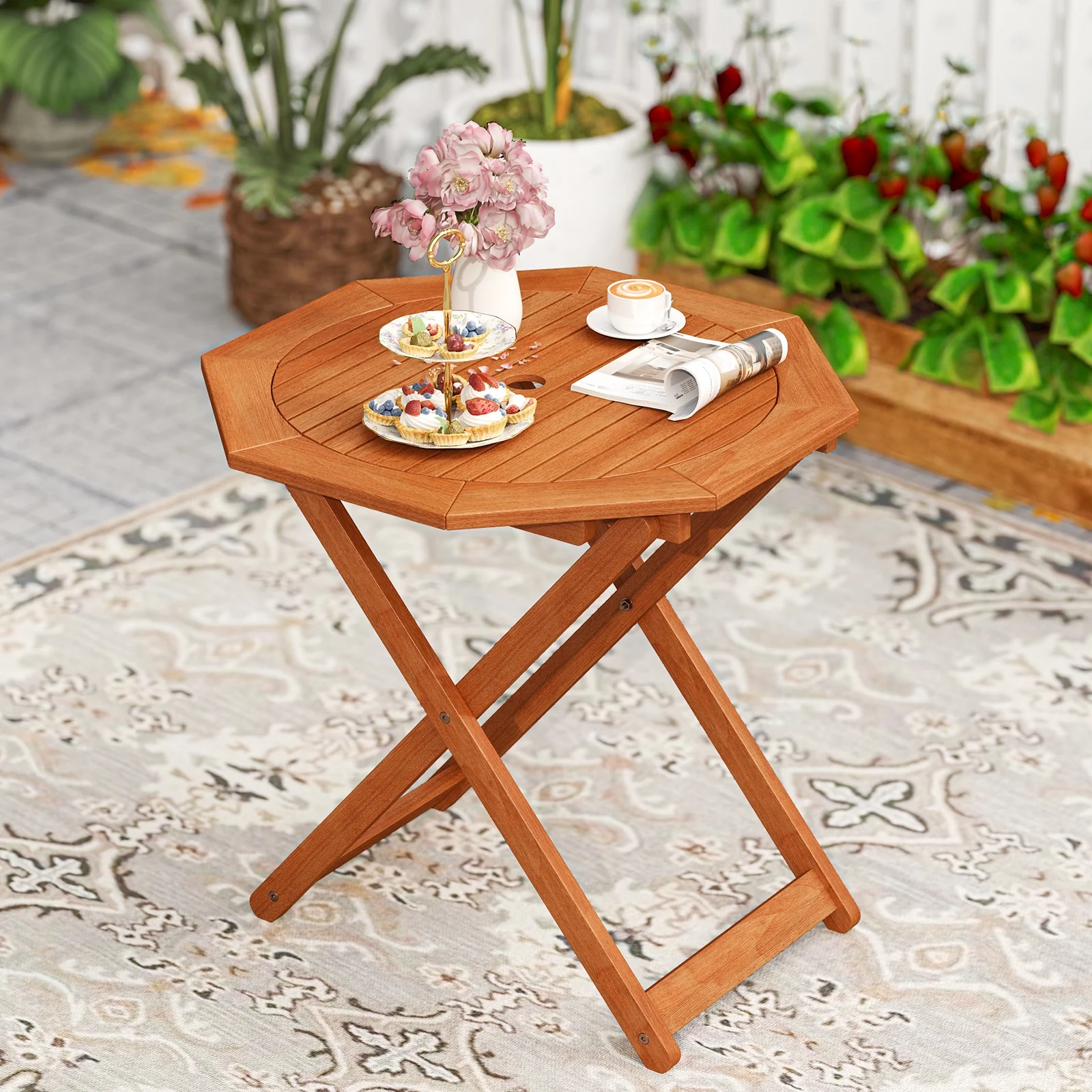 Octagon Folding Patio Table, 2 Inches Umbrella Hole - Image 2