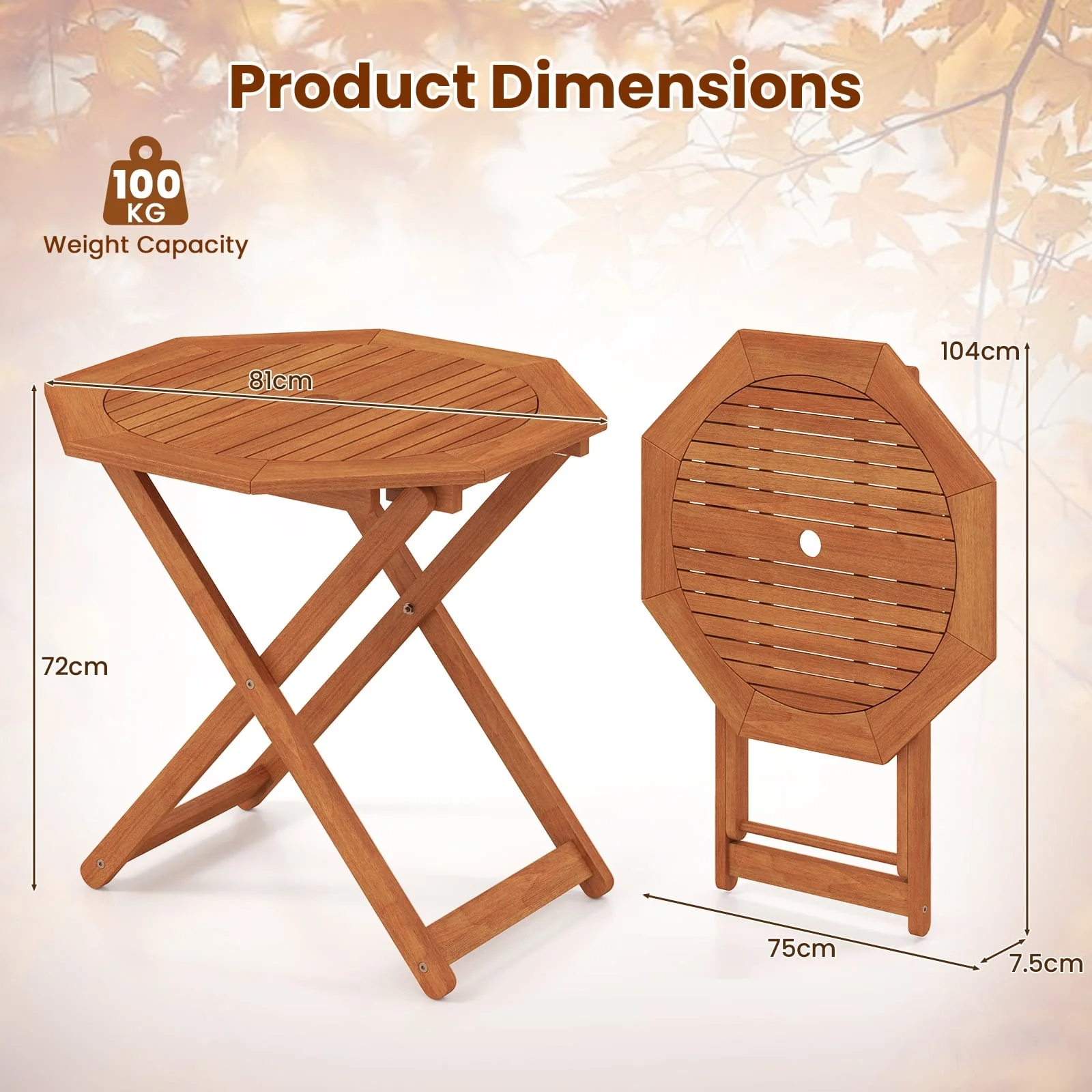 Octagon Folding Patio Table, 2 Inches Umbrella Hole - Image 6