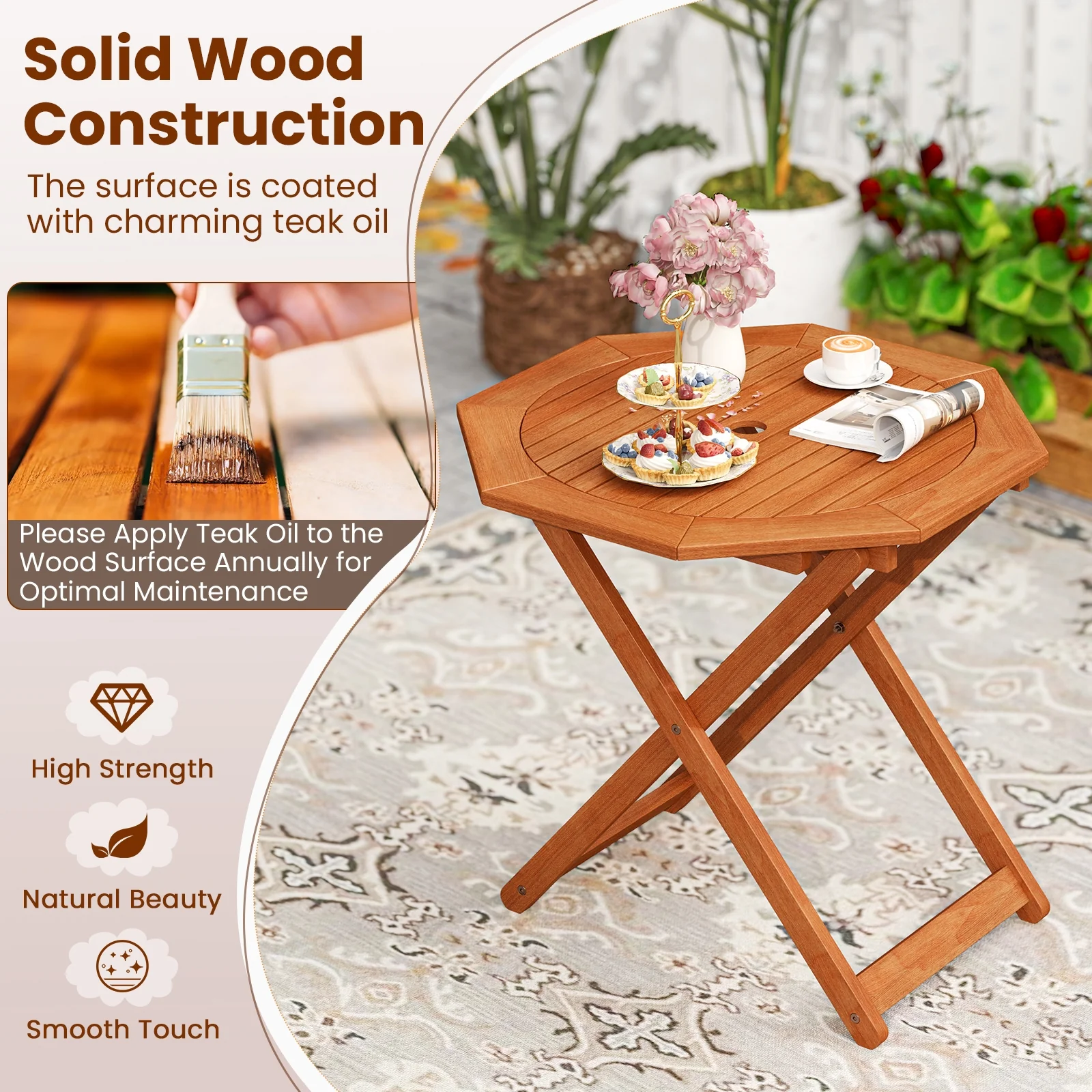 Octagon Folding Patio Table, 2 Inches Umbrella Hole - Image 8