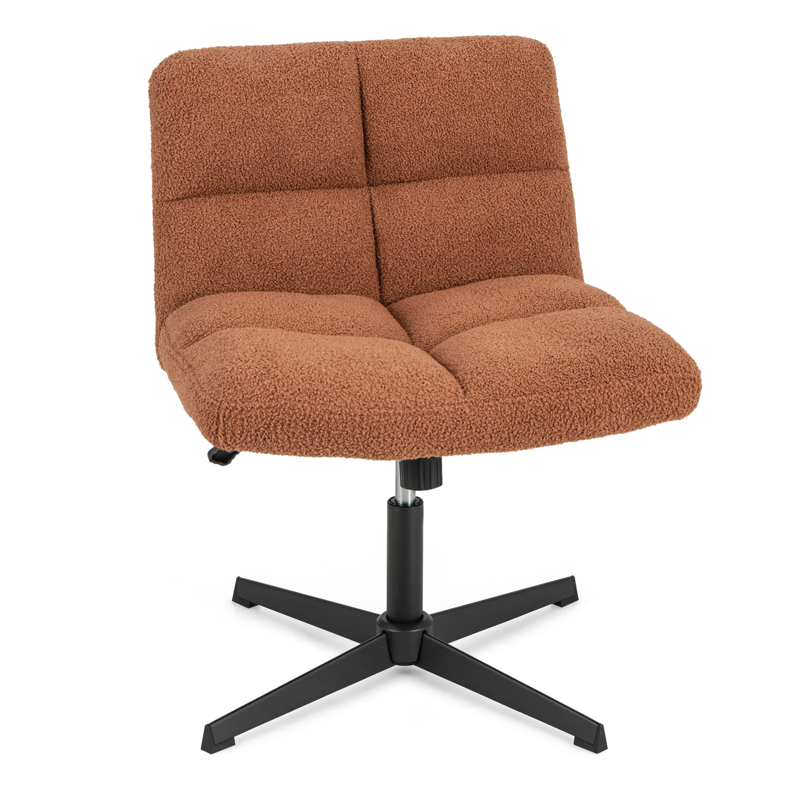 Office Armless Chair, Cross Legged, Imitation Lamb Fleece, Adjustable Height, Brown