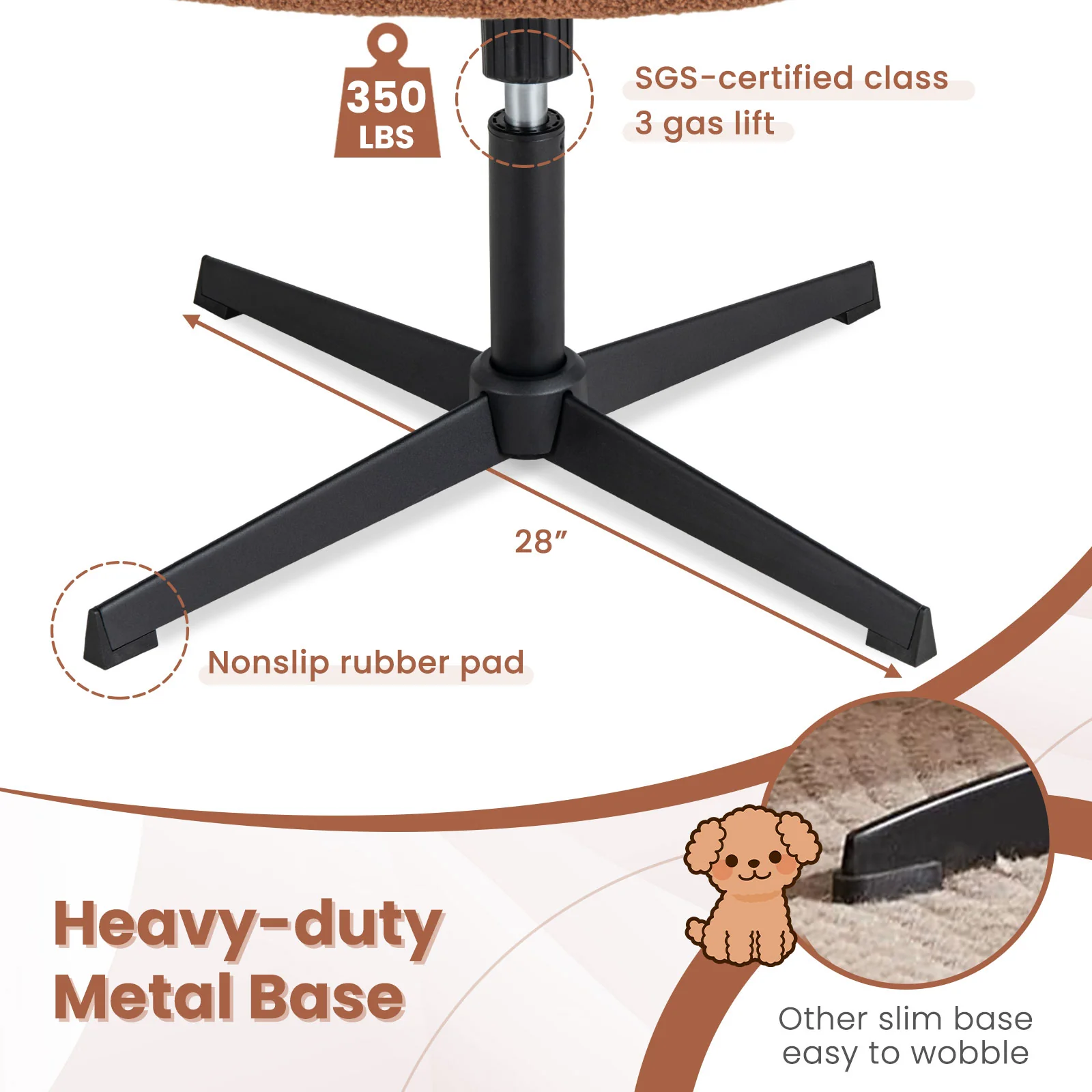 Office Armless Chair, Cross Legged, Imitation Lamb Fleece, Adjustable Height, Brown - Image 8