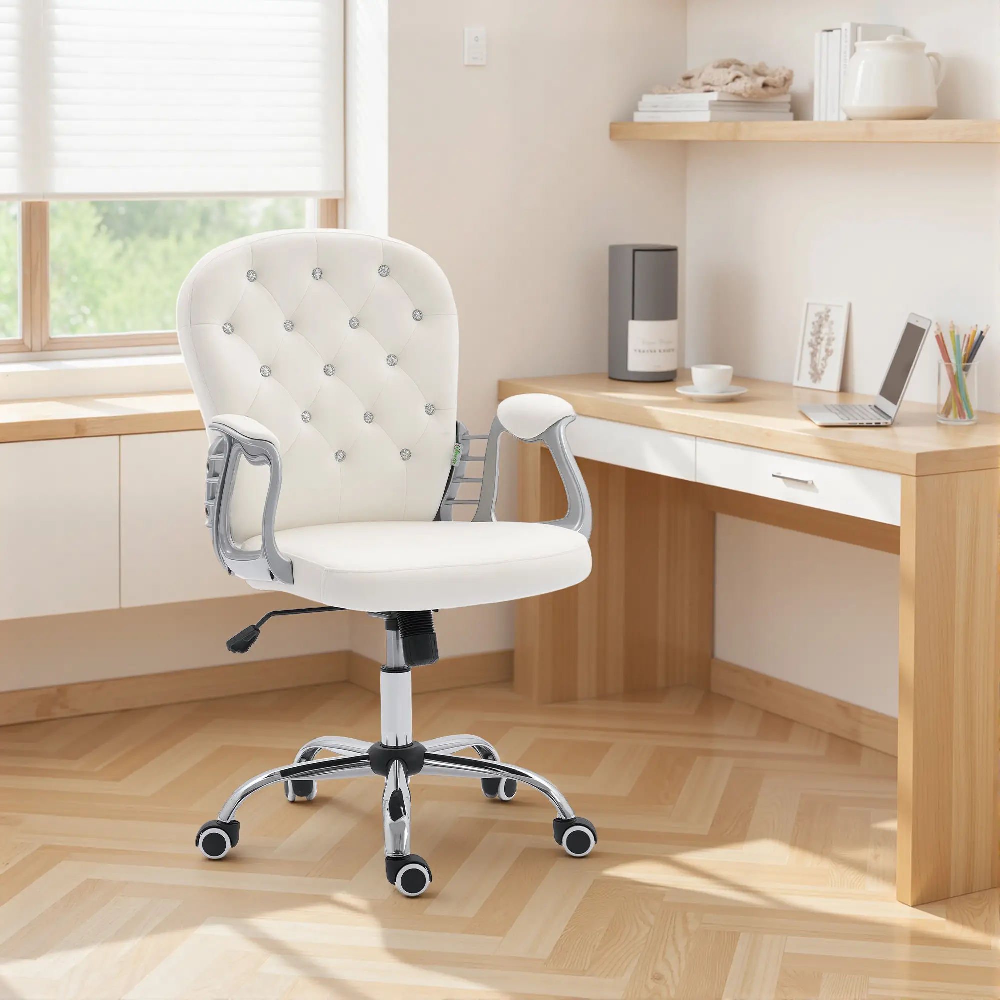 Office Chair, Adjustable Height, Tufted Back, Cream White - Image 10
