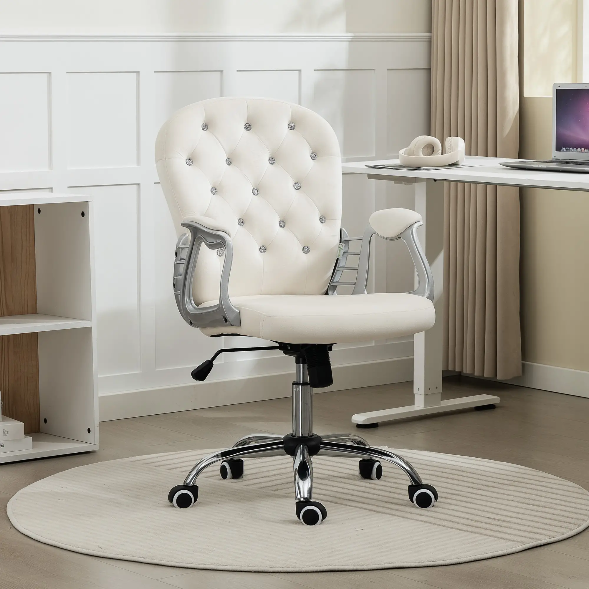 Office Chair, Adjustable Height, Tufted Back, Cream White - Image 2