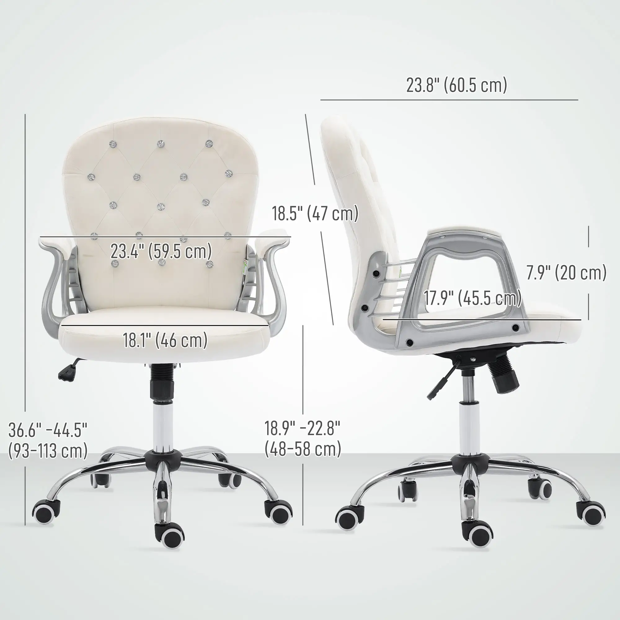 Office Chair, Adjustable Height, Tufted Back, Cream White - Image 3