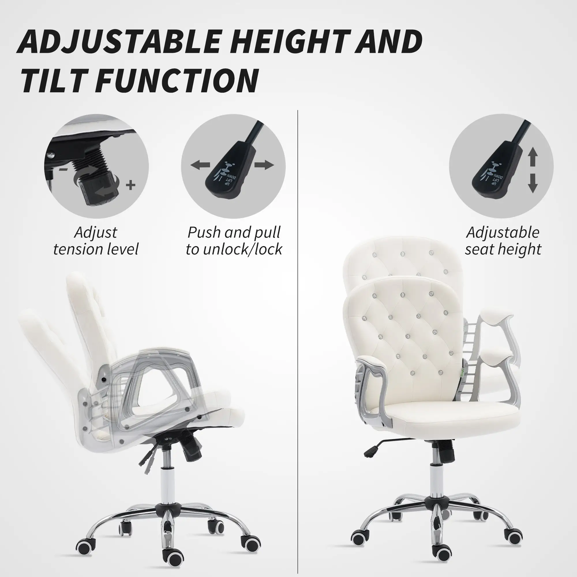 Office Chair, Adjustable Height, Tufted Back, Cream White - Image 4