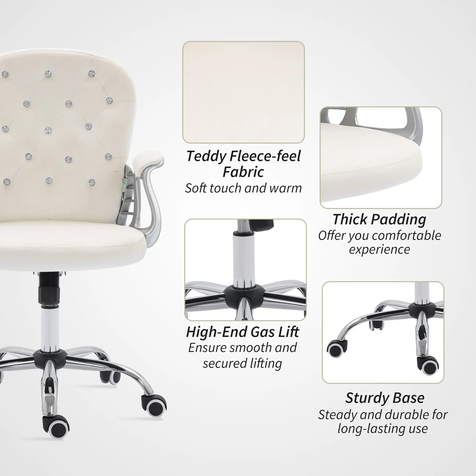 Office Chair, Adjustable Height, Tufted Back, Cream White - Image 5