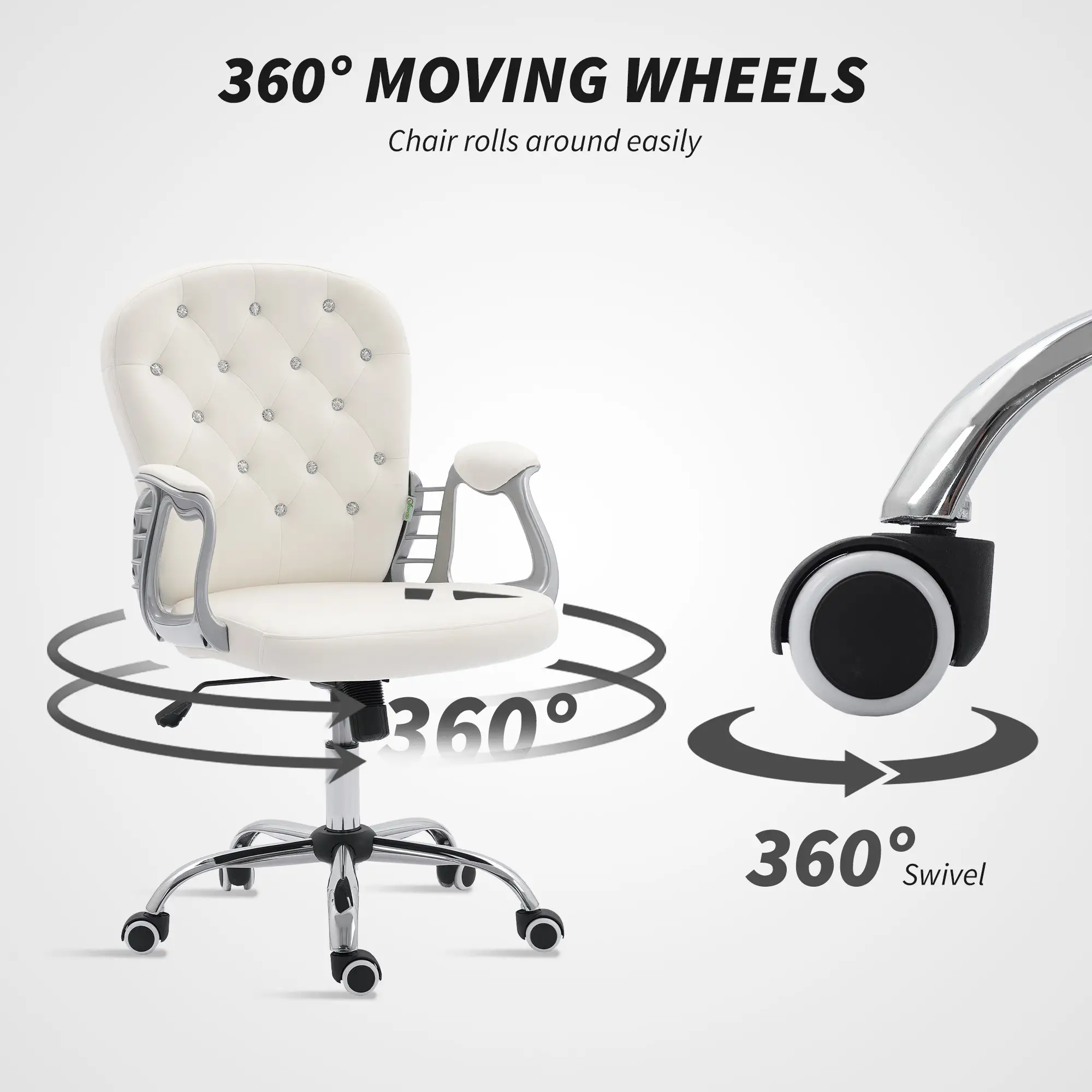 Office Chair, Adjustable Height, Tufted Back, Cream White - Image 6